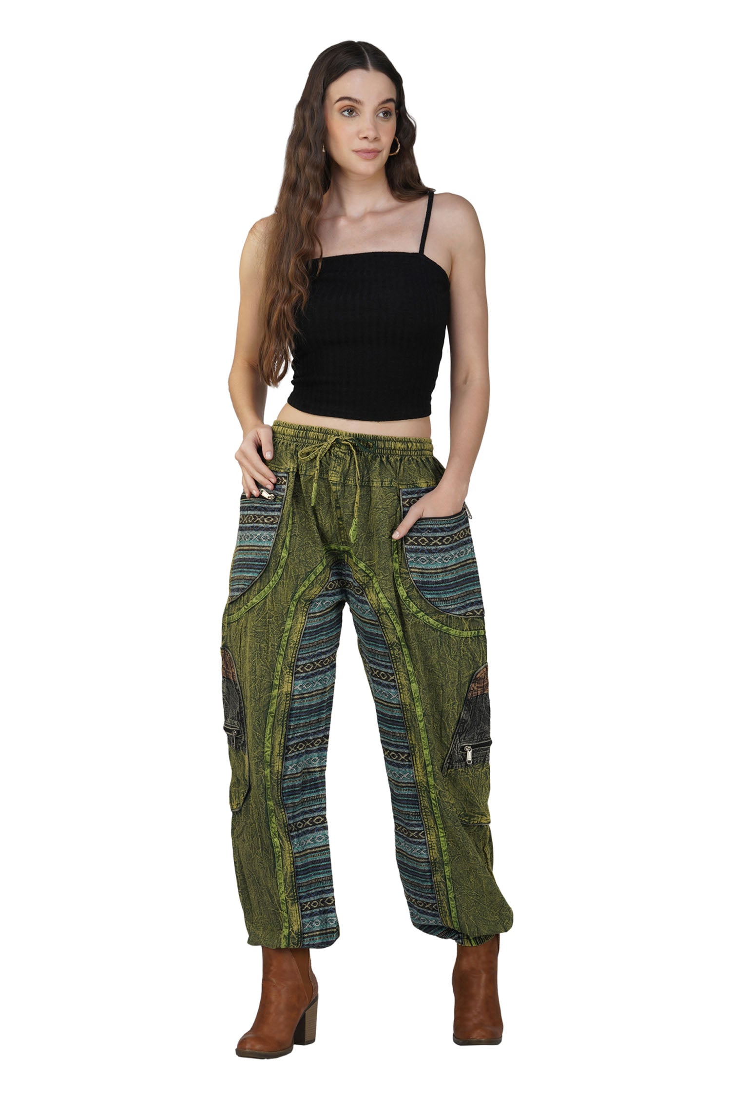 Acid Wash Trousers –  Green