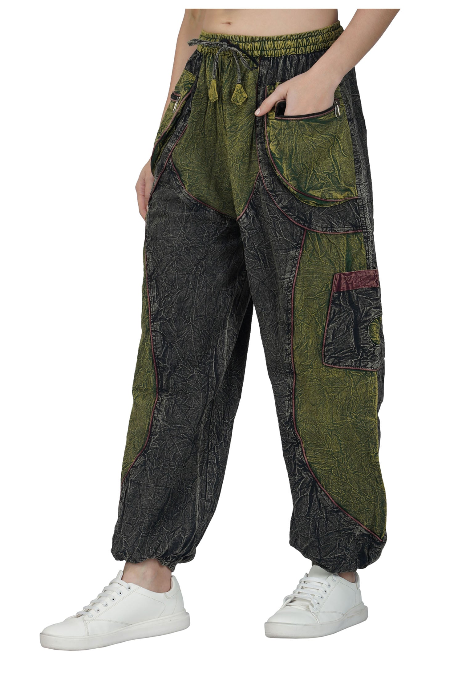 Acid Wash Harem Trousers - Green