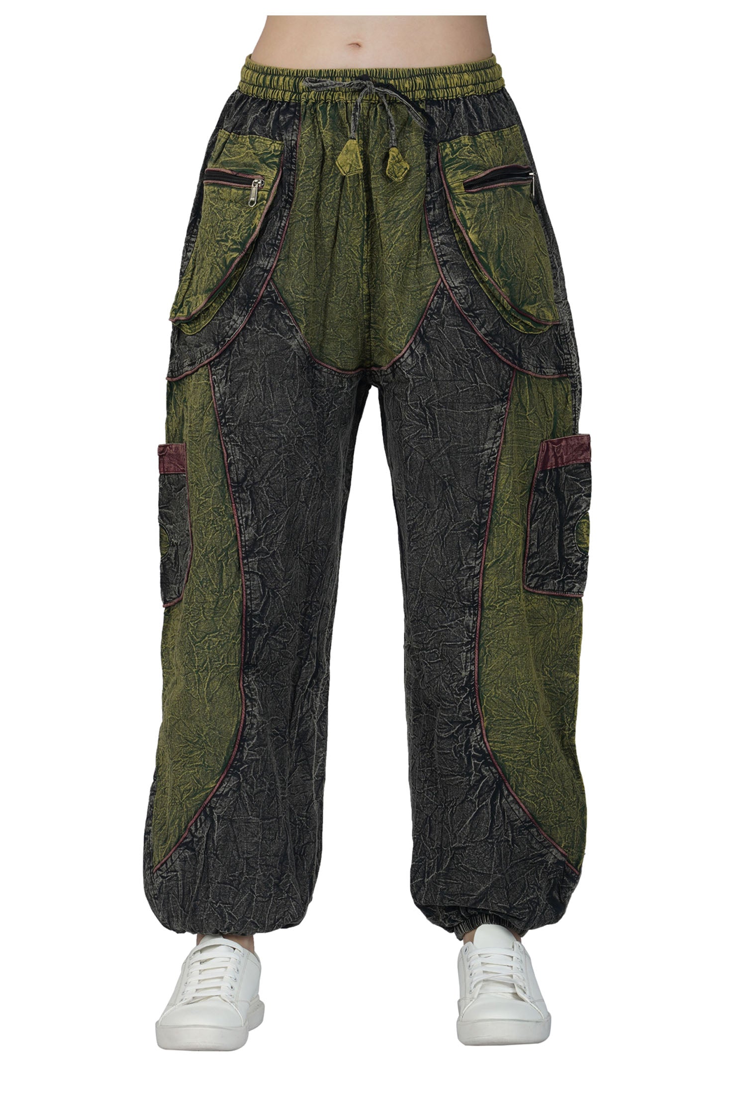 Acid Wash Harem Trousers - Green