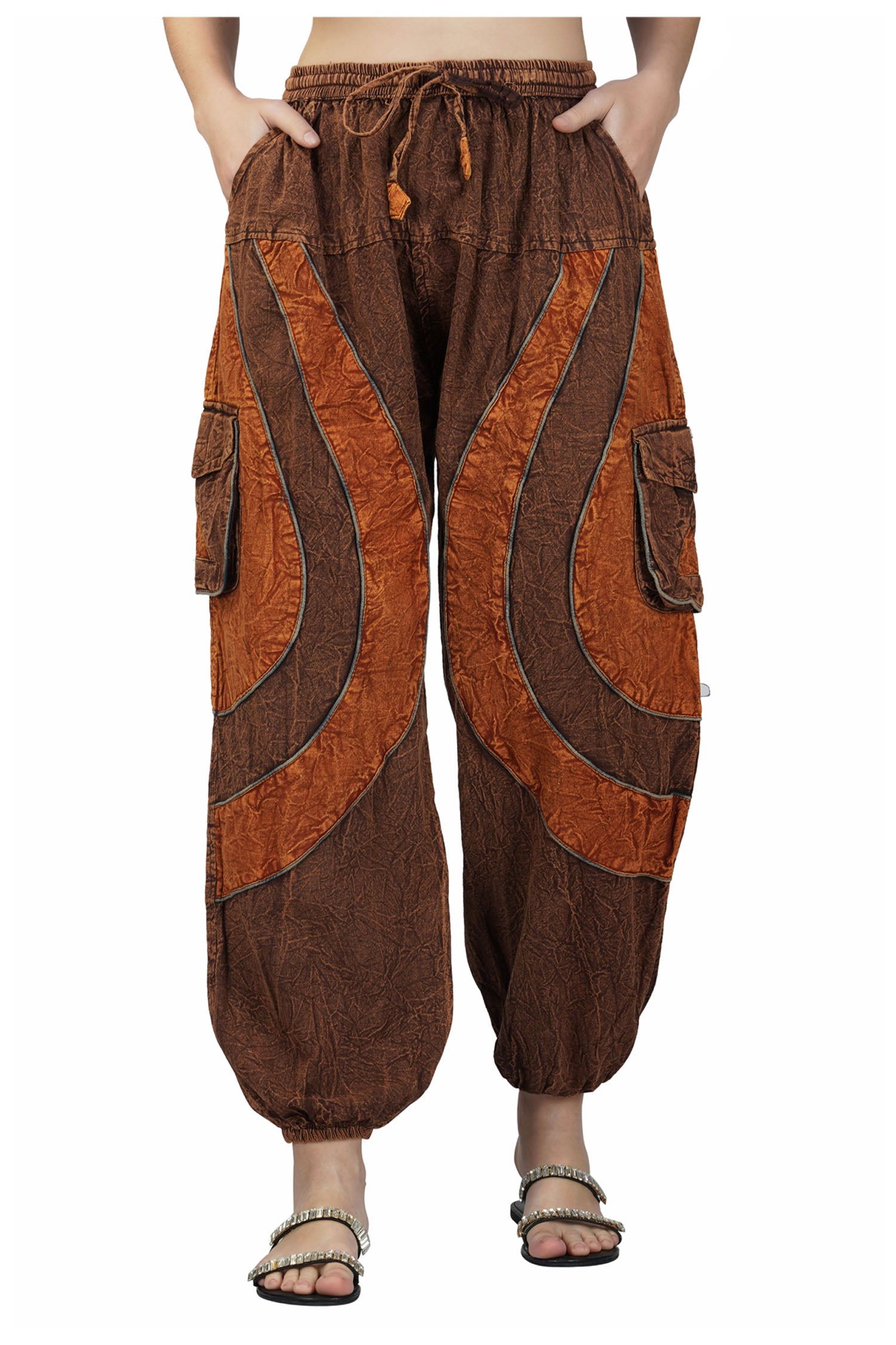 Acid Wash Harem Trousers - Brown