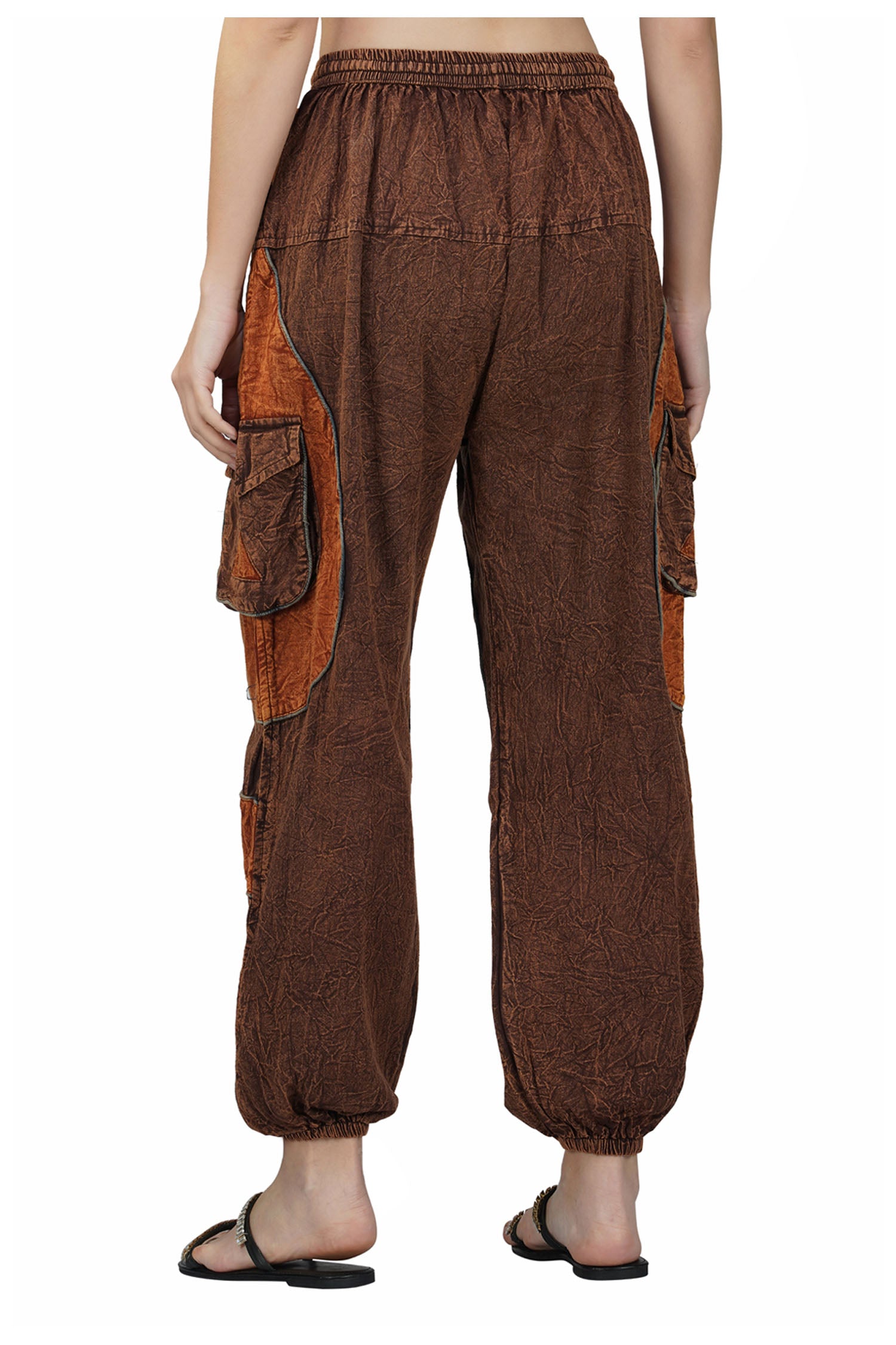 Acid Wash Harem Trousers - Brown