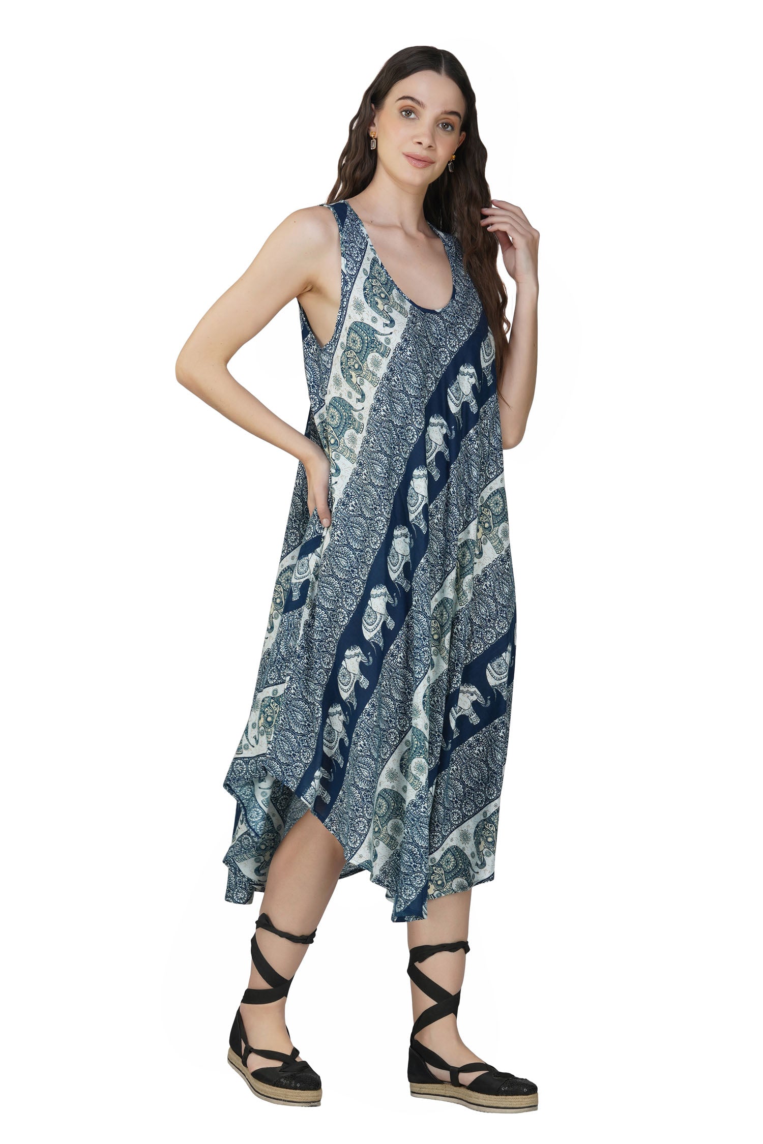 Cashmelon Elephant Long Maxi - Navy