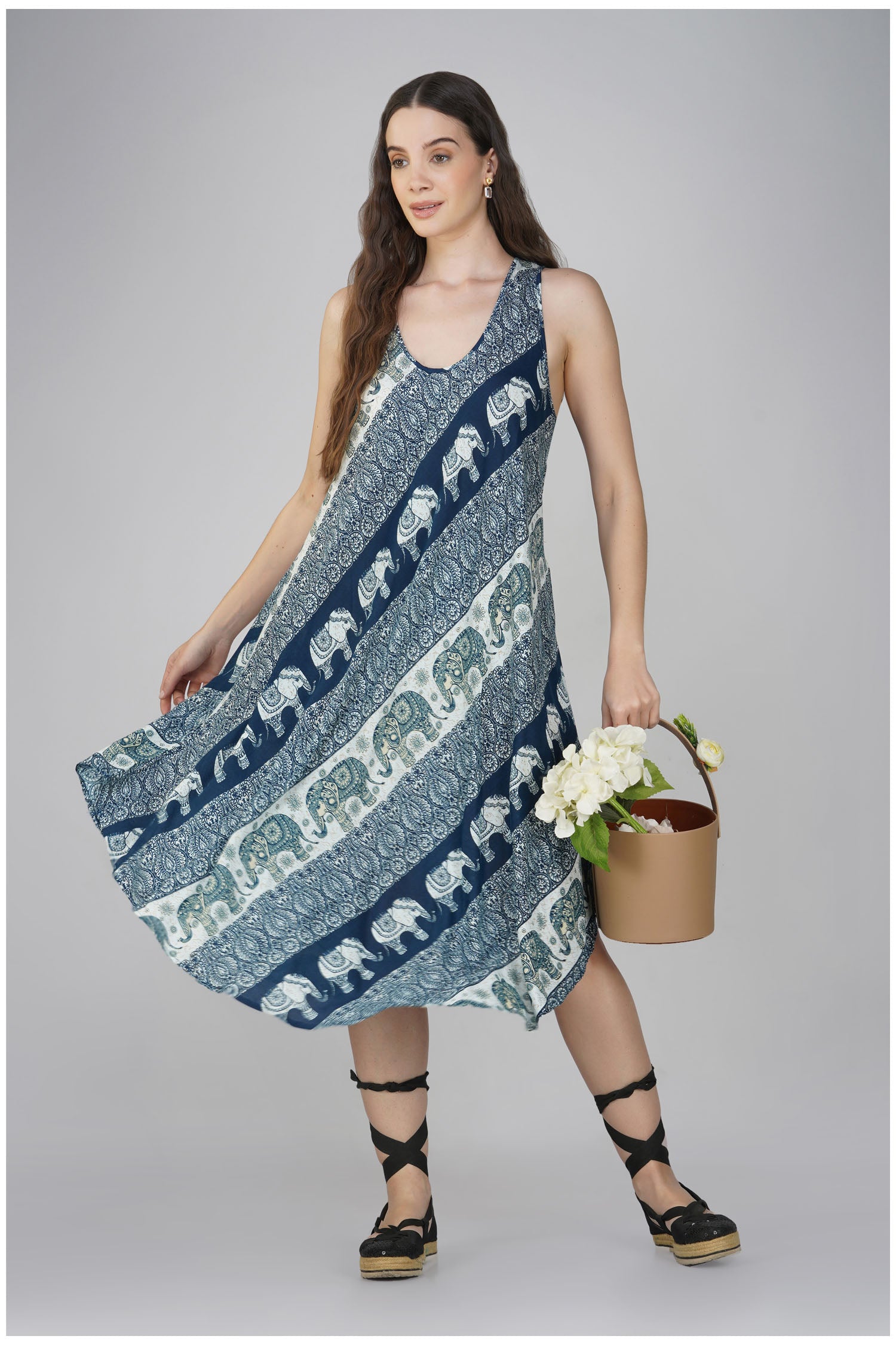 Cashmelon Elephant Long Maxi - Navy