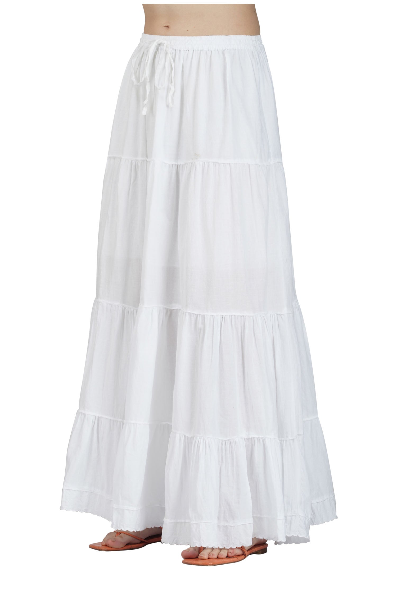 Elastic Waist Ruffle Hem Skirt - White