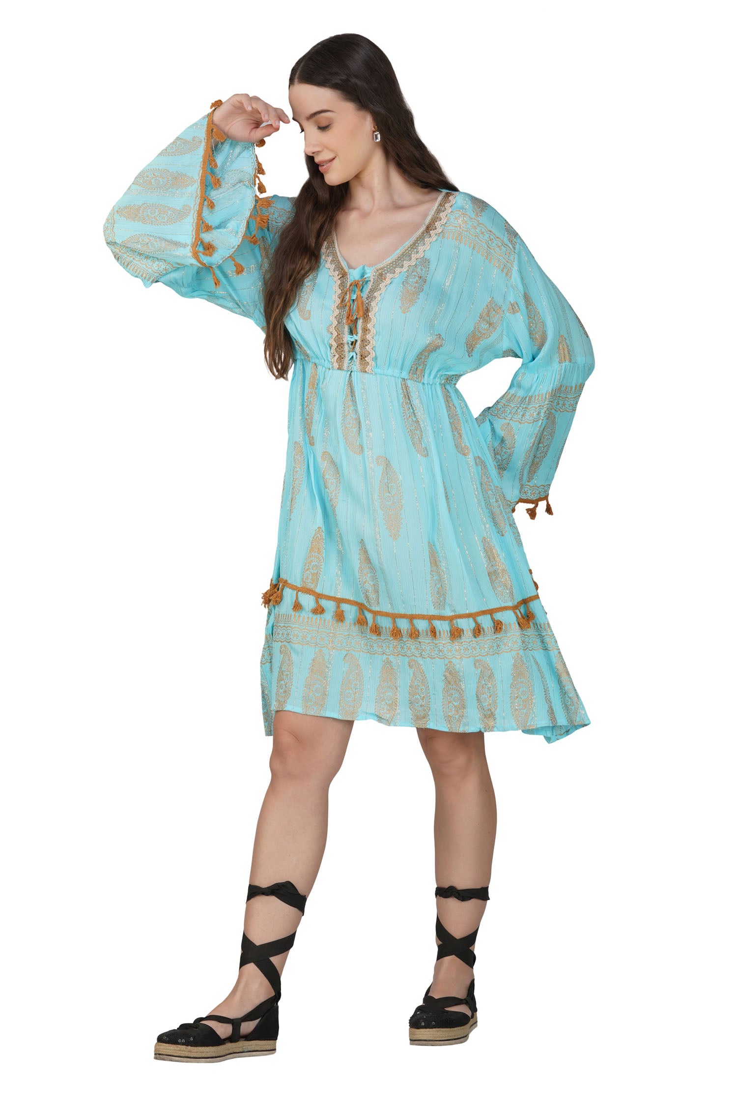 Embroidered Boho Dress - Mint