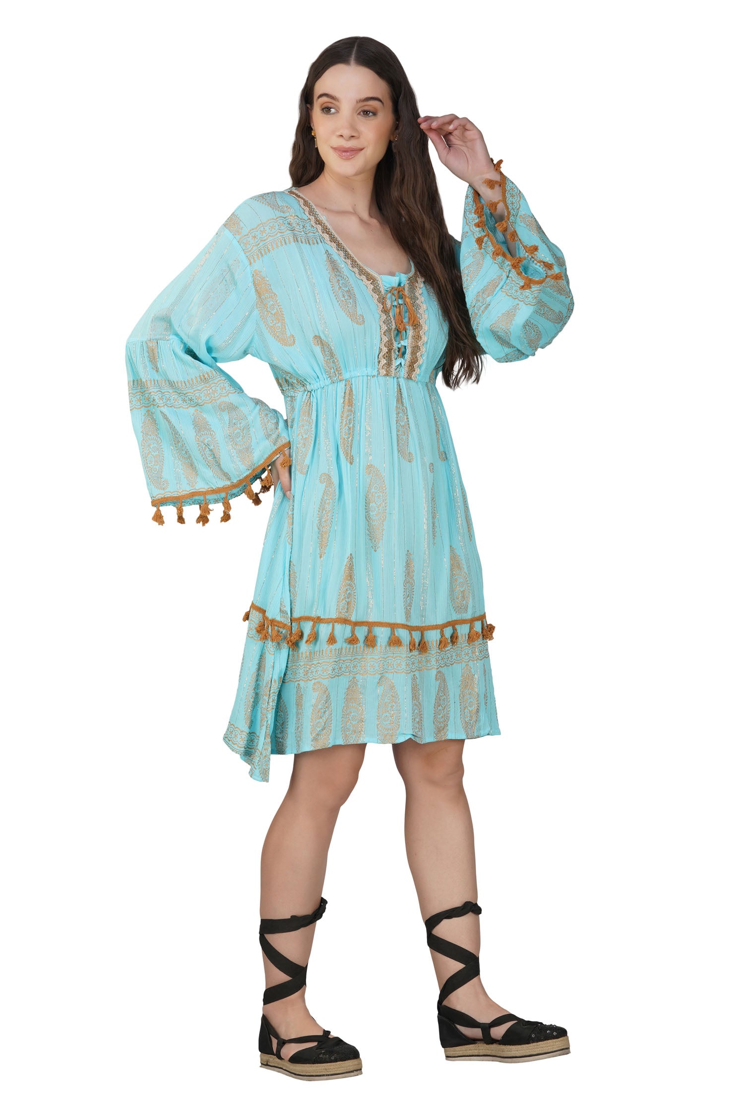 Embroidered Boho Dress - Mint