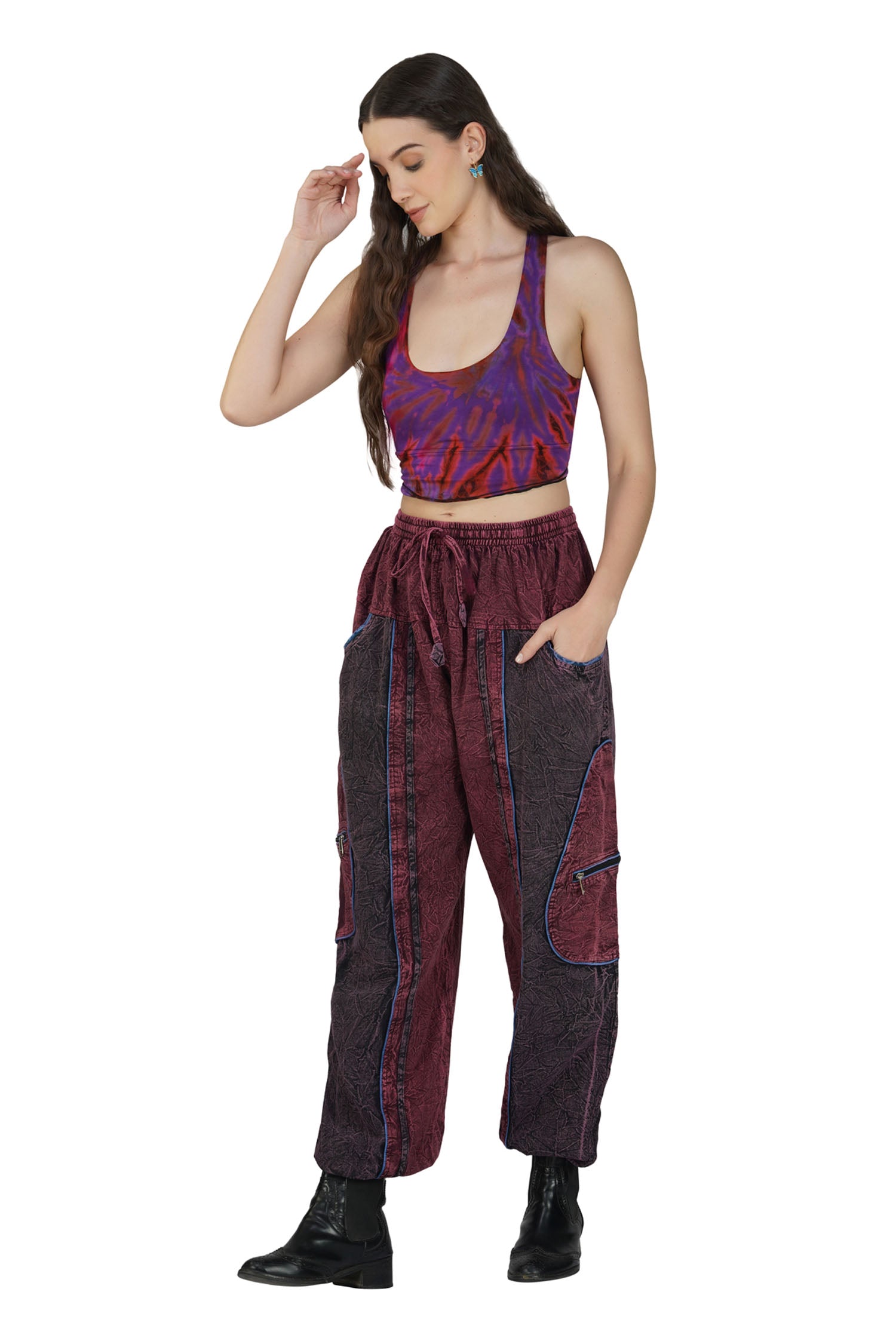 Festival Hippie Boho Trousers - Burgundy