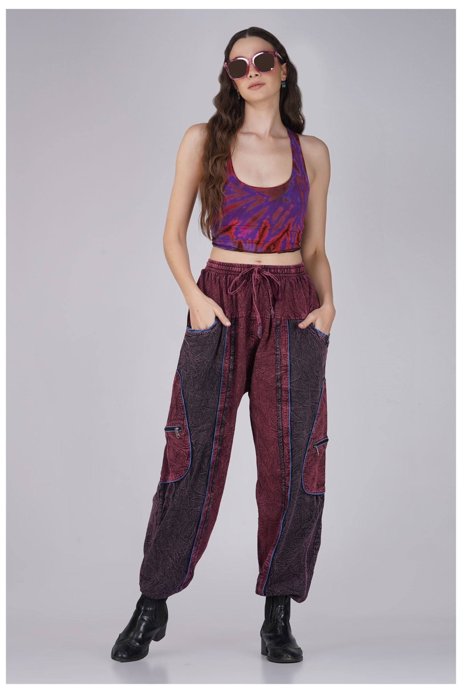 Festival Hippie Boho Trousers - Burgundy