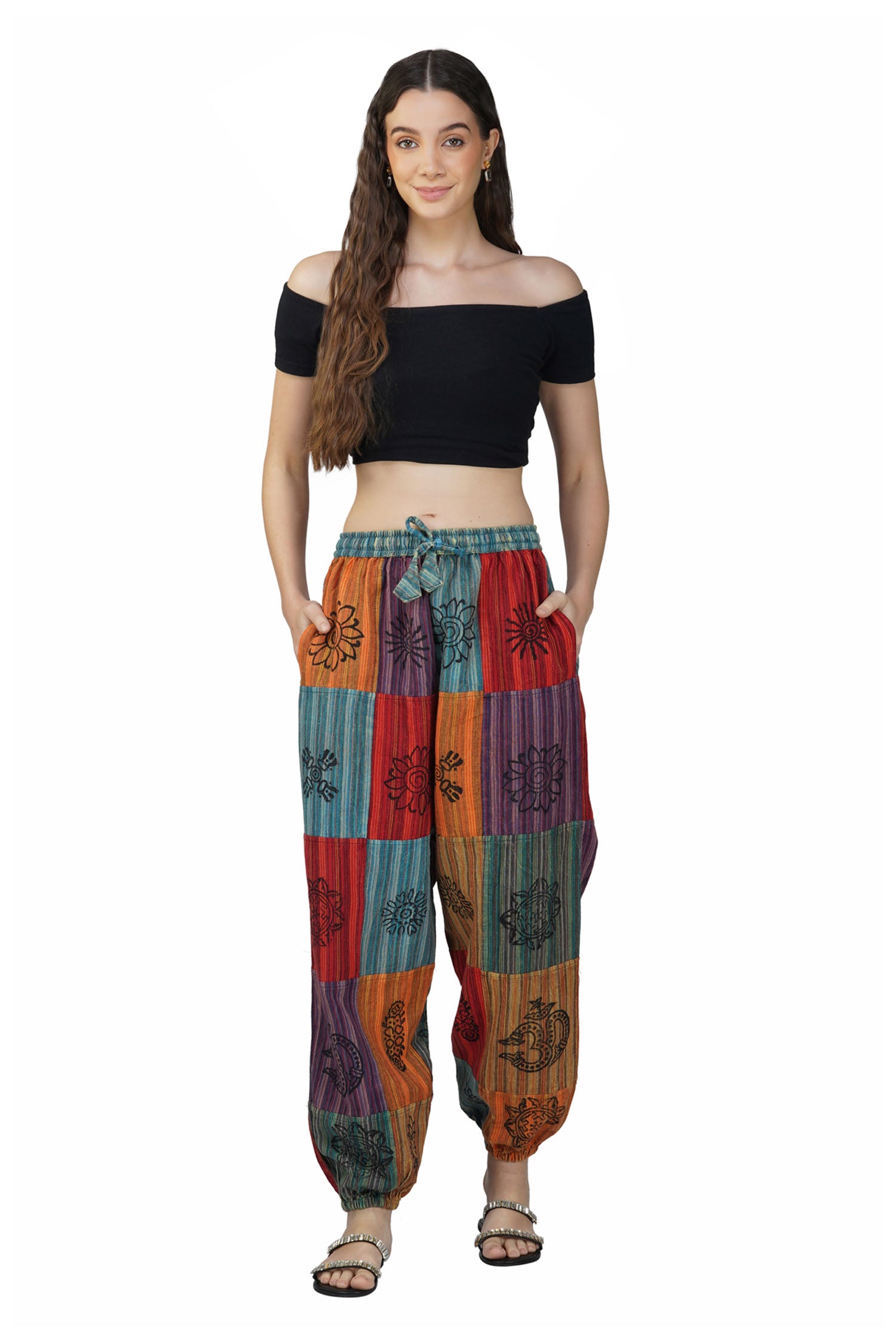 Patchwork Cotton Trousers - Orange