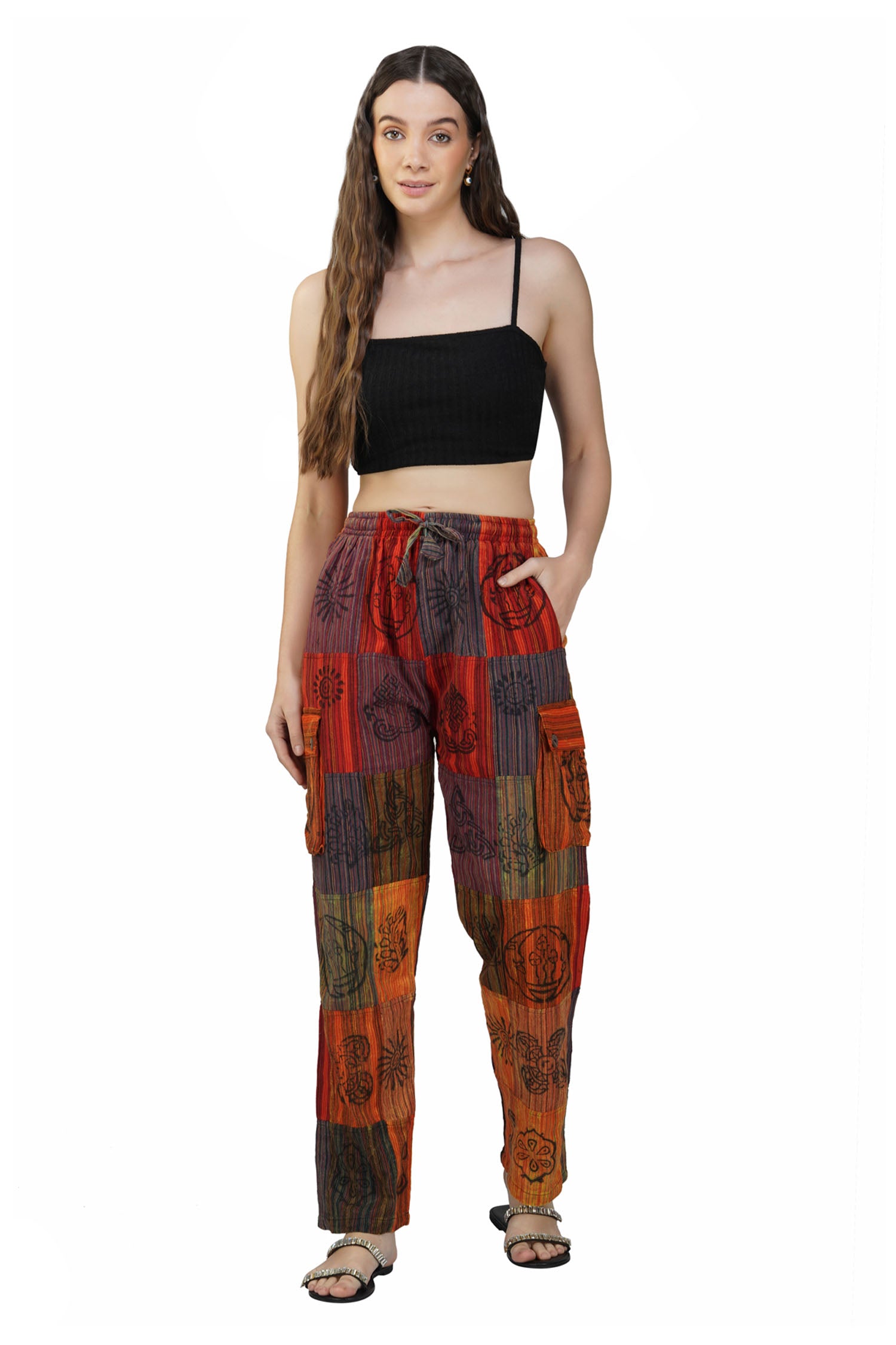 Patchwork Cotton Trousers - Orange II