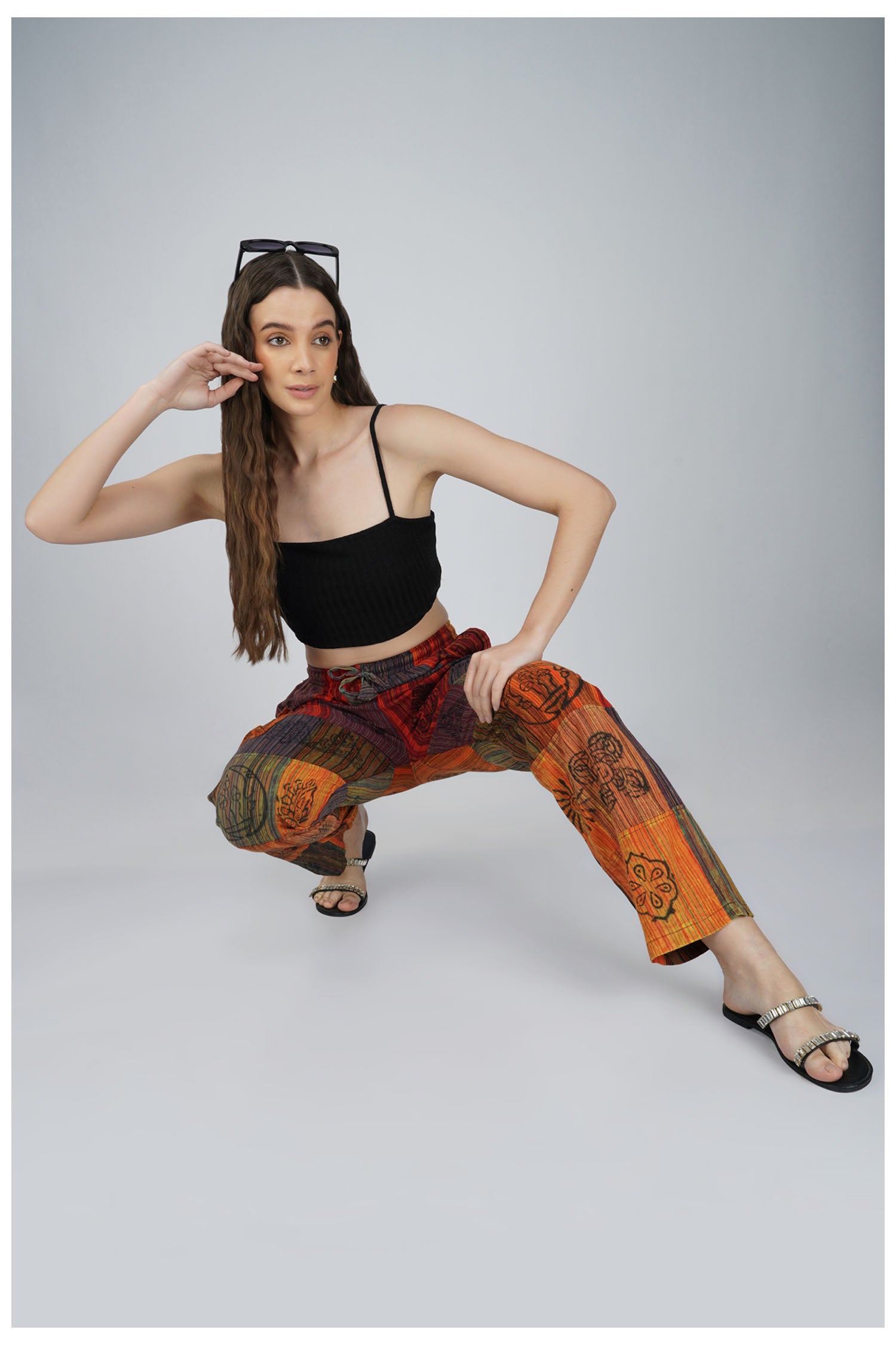 Patchwork Cotton Trousers - Orange II