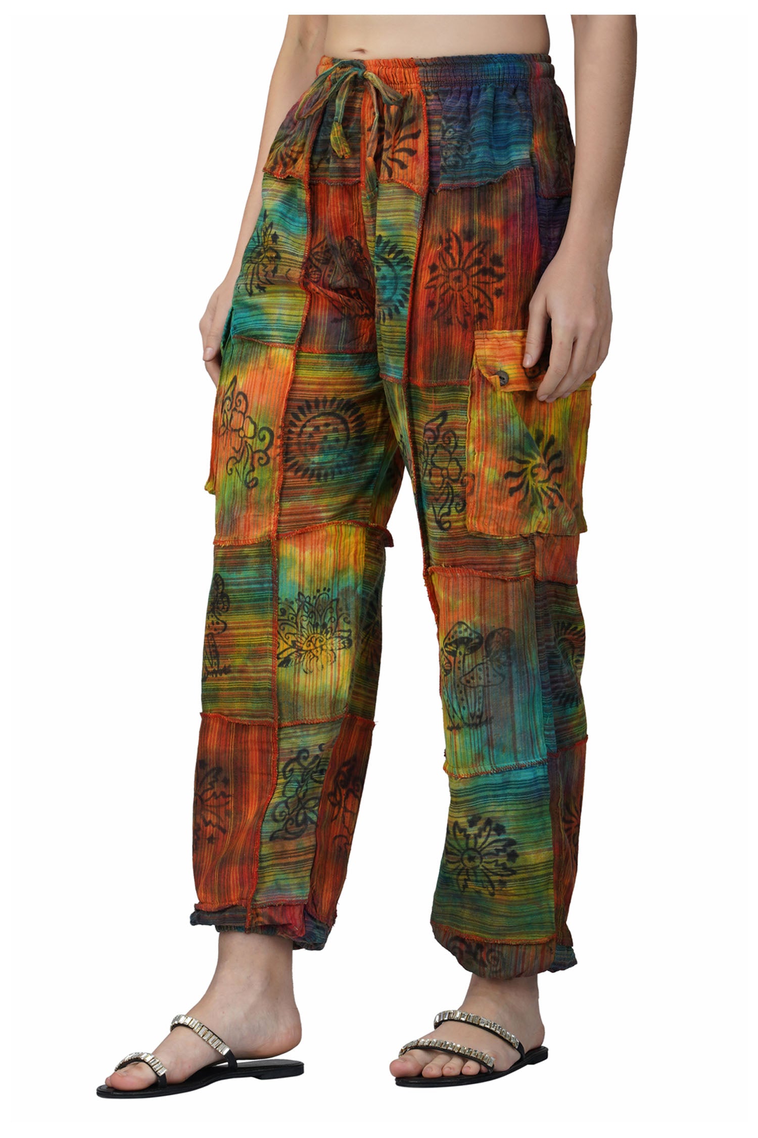 Patchwork Cotton Harem Pants - Rainbow