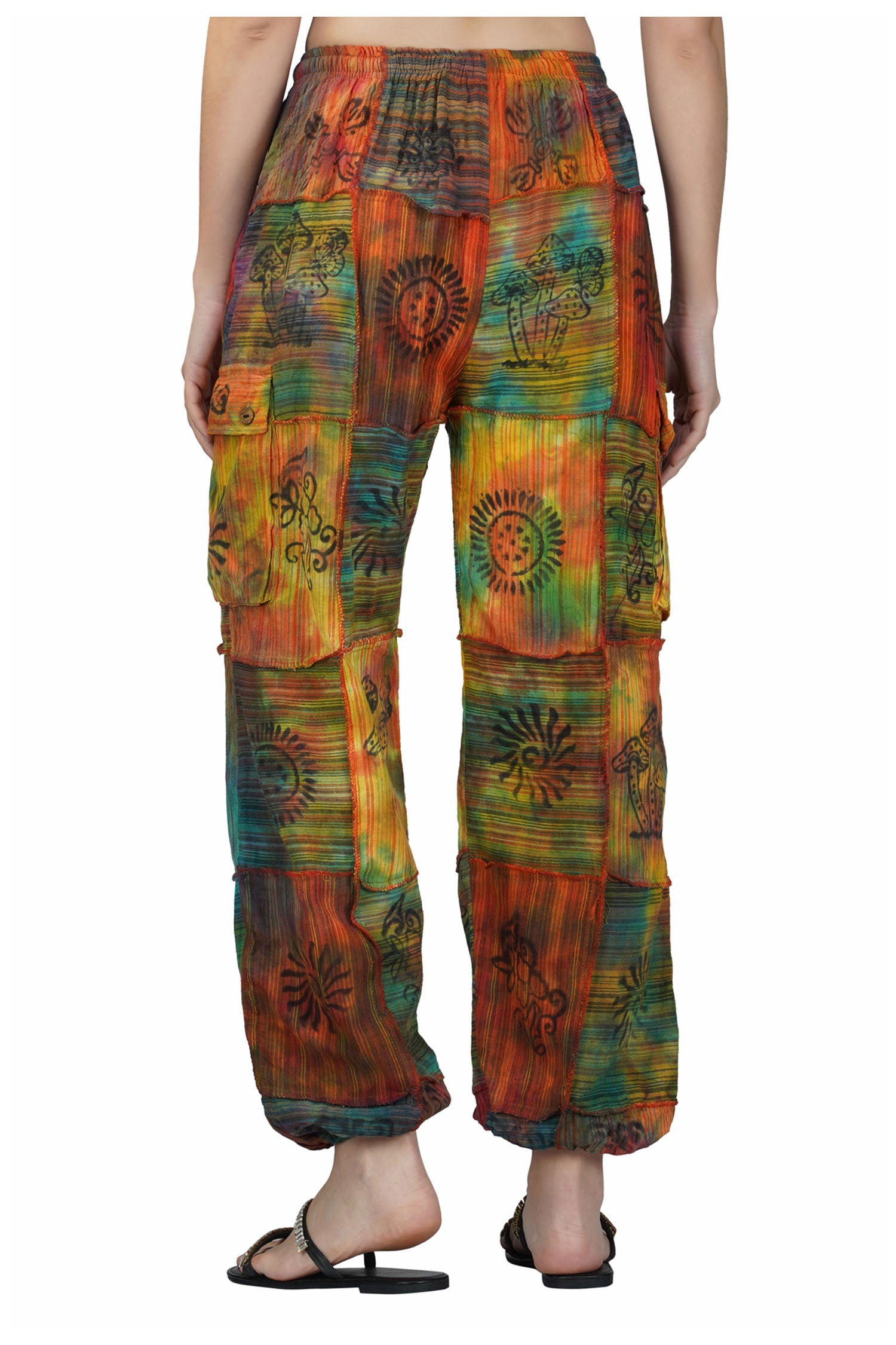 Patchwork Cotton Harem Pants - Rainbow