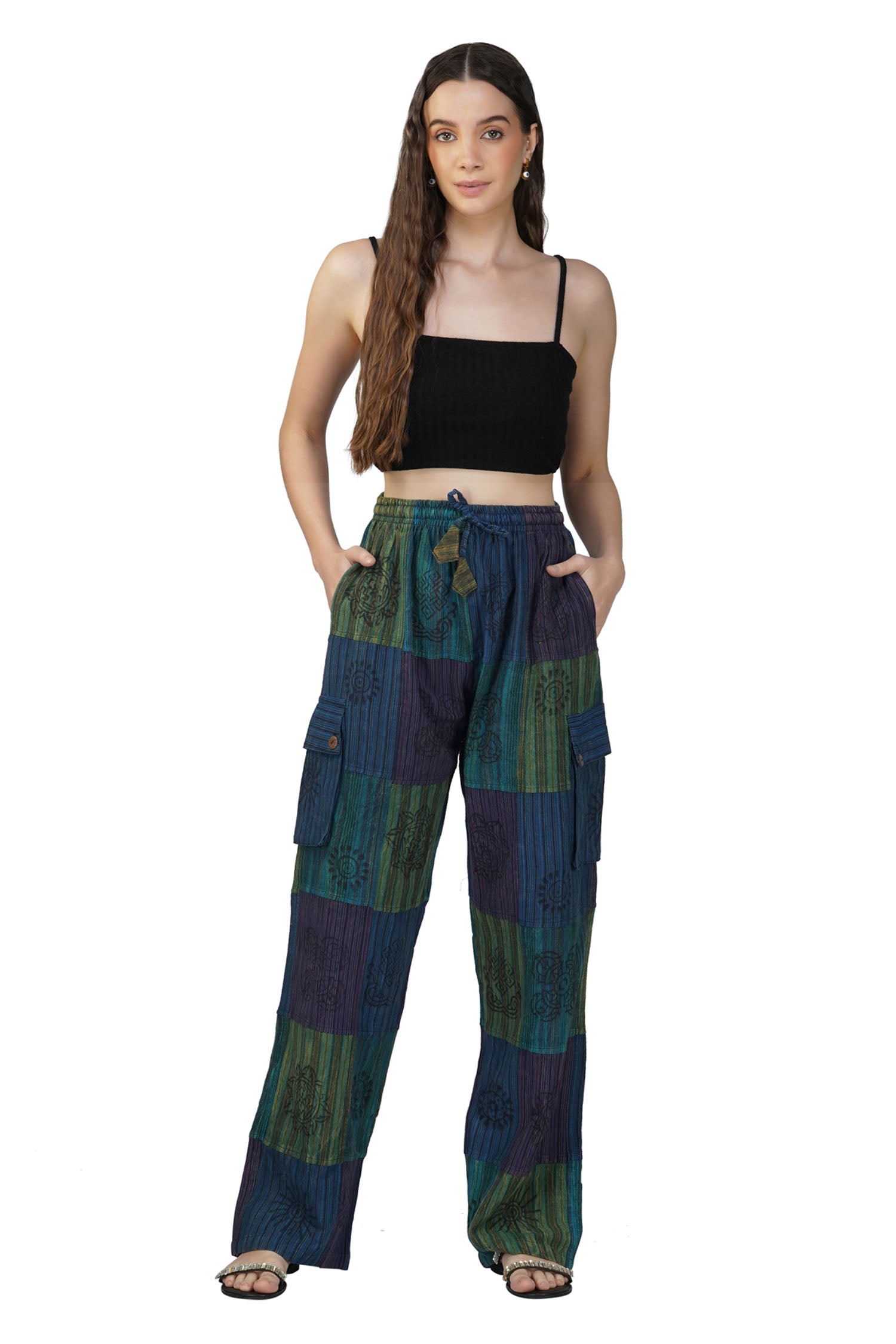 Patchwork Cotton Trousers - Teal