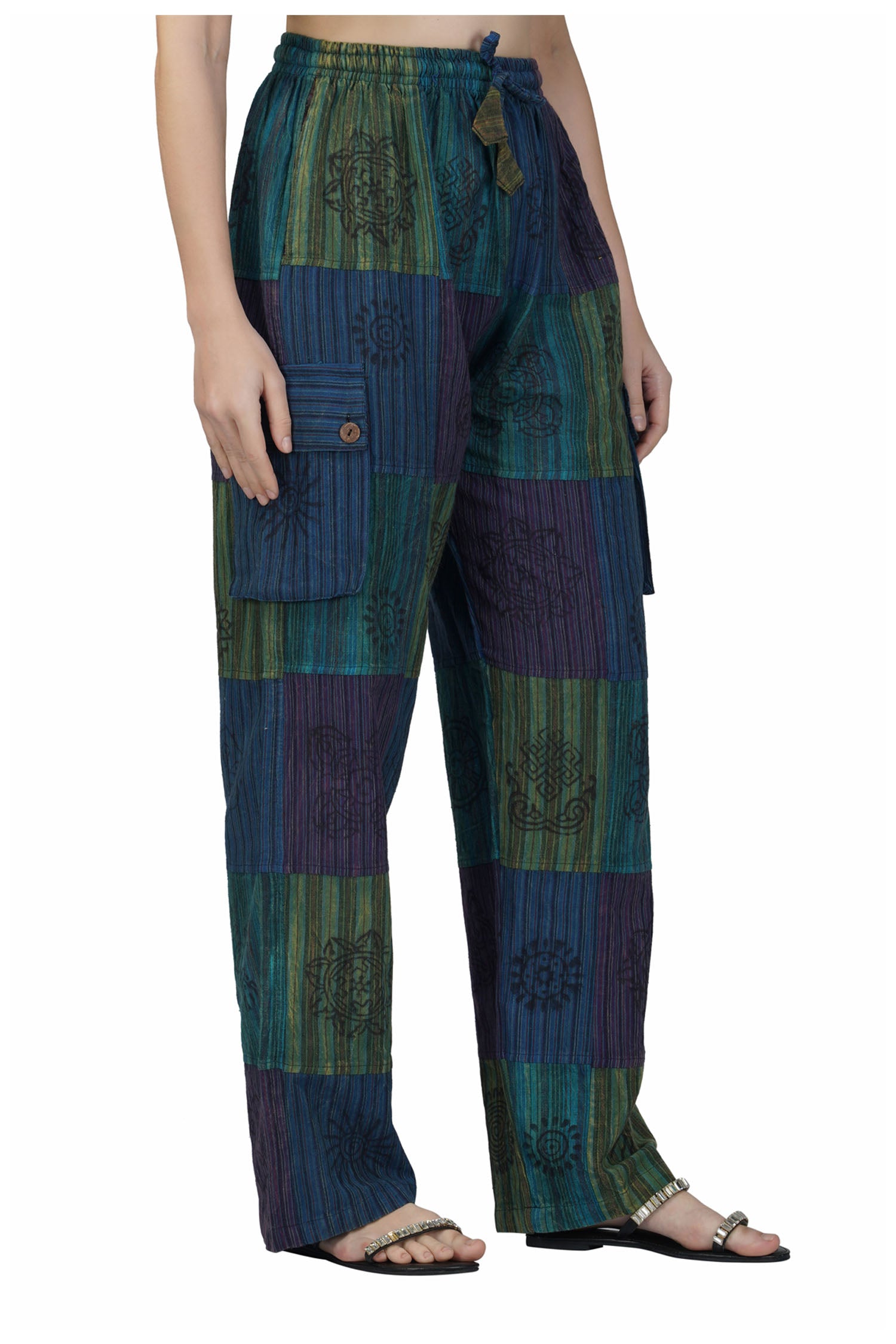 Patchwork Cotton Trousers - Teal