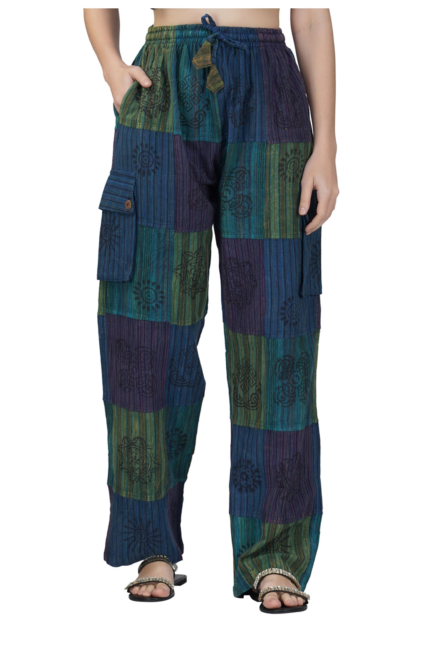 Patchwork Cotton Trousers - Teal