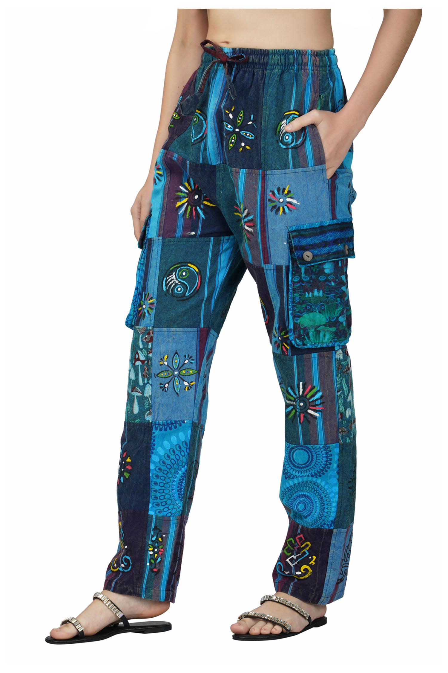 Patchwork Cotton Trousers - Turquoise