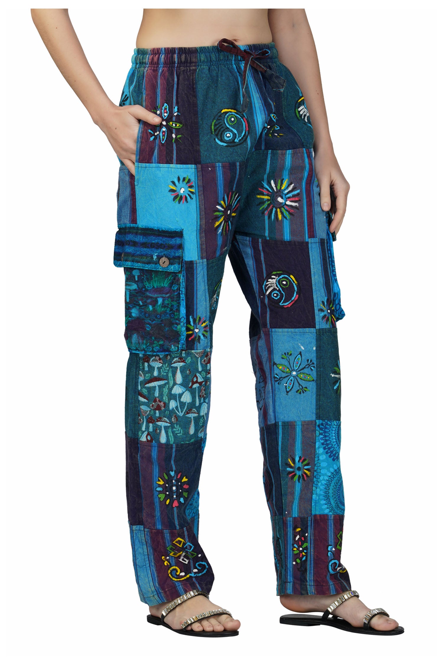 Patchwork Cotton Trousers - Turquoise