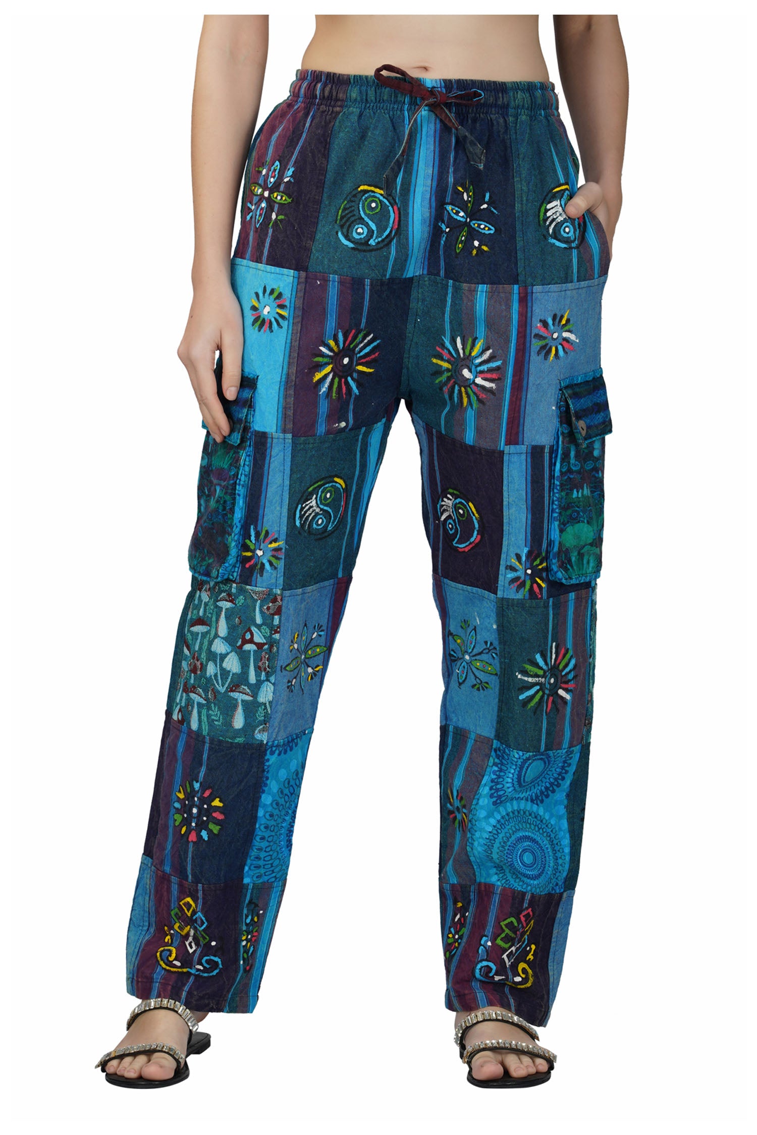 Patchwork Cotton Trousers - Turquoise