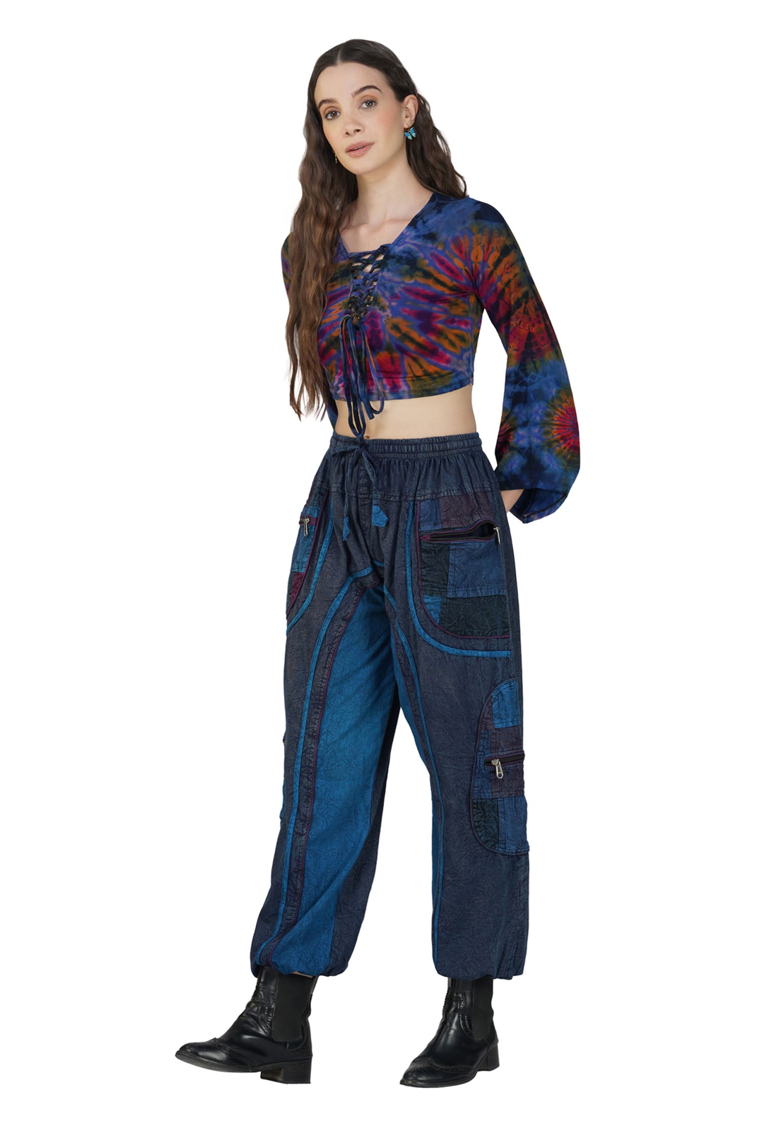 Hippie Harem Trousers Stonewash - Navy