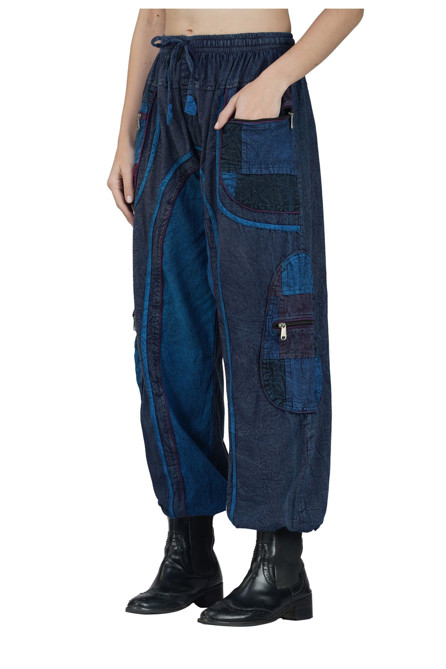 Hippie Harem Trousers Stonewash - Navy