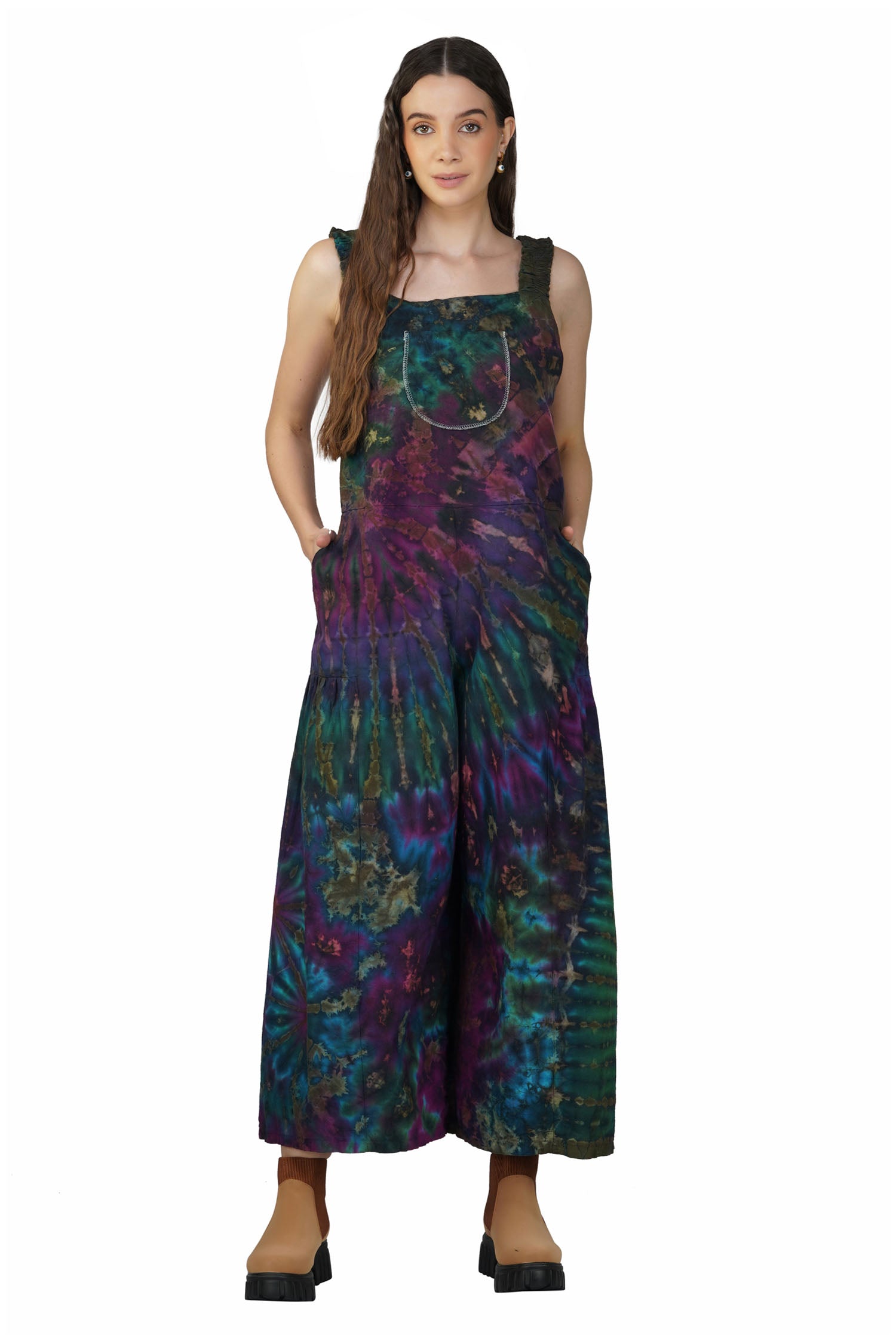 Tie-Dye Dungarees - Forest Green Rainbow