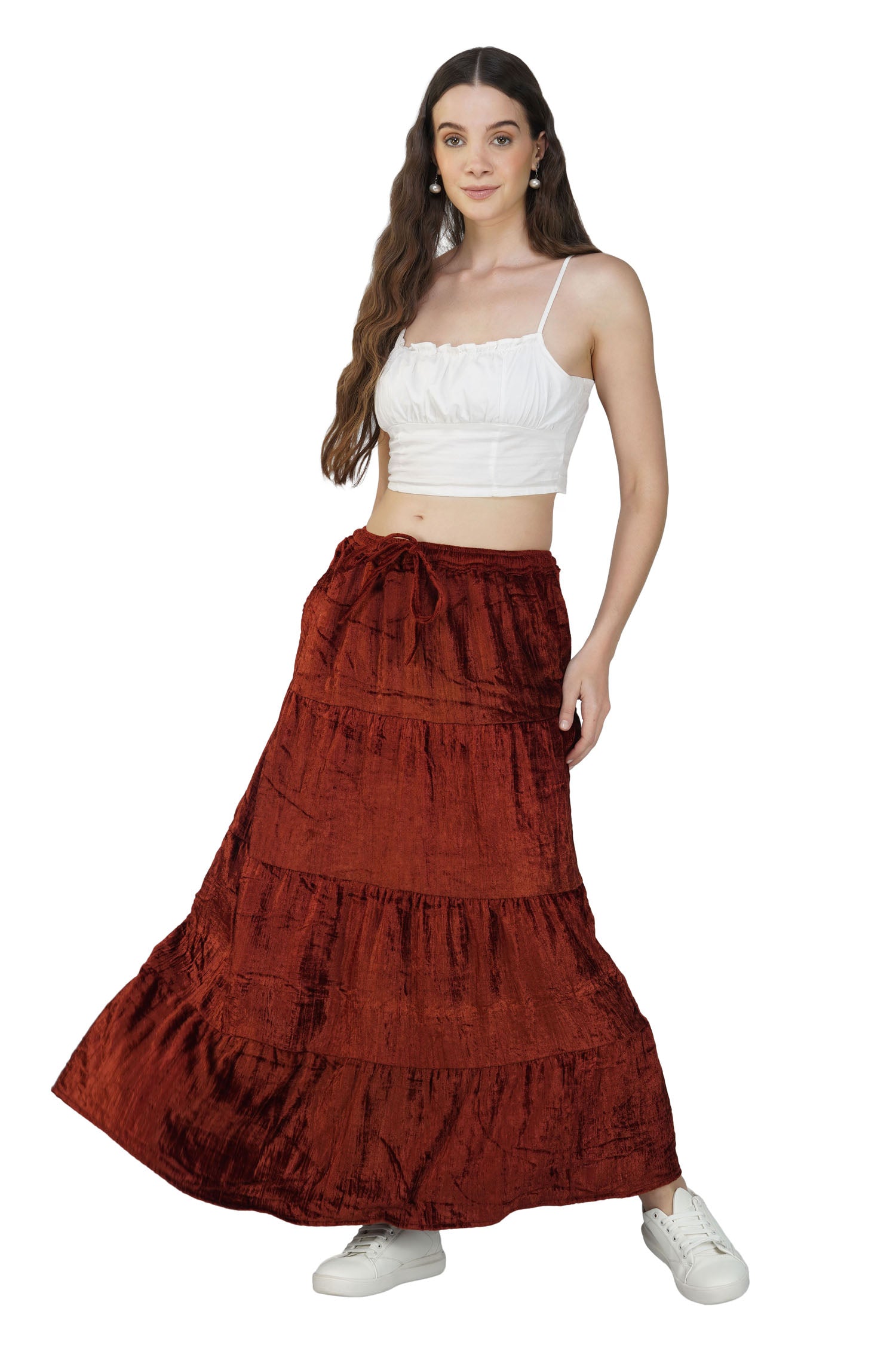 Velvet Skirt With Pockets - Burgundy