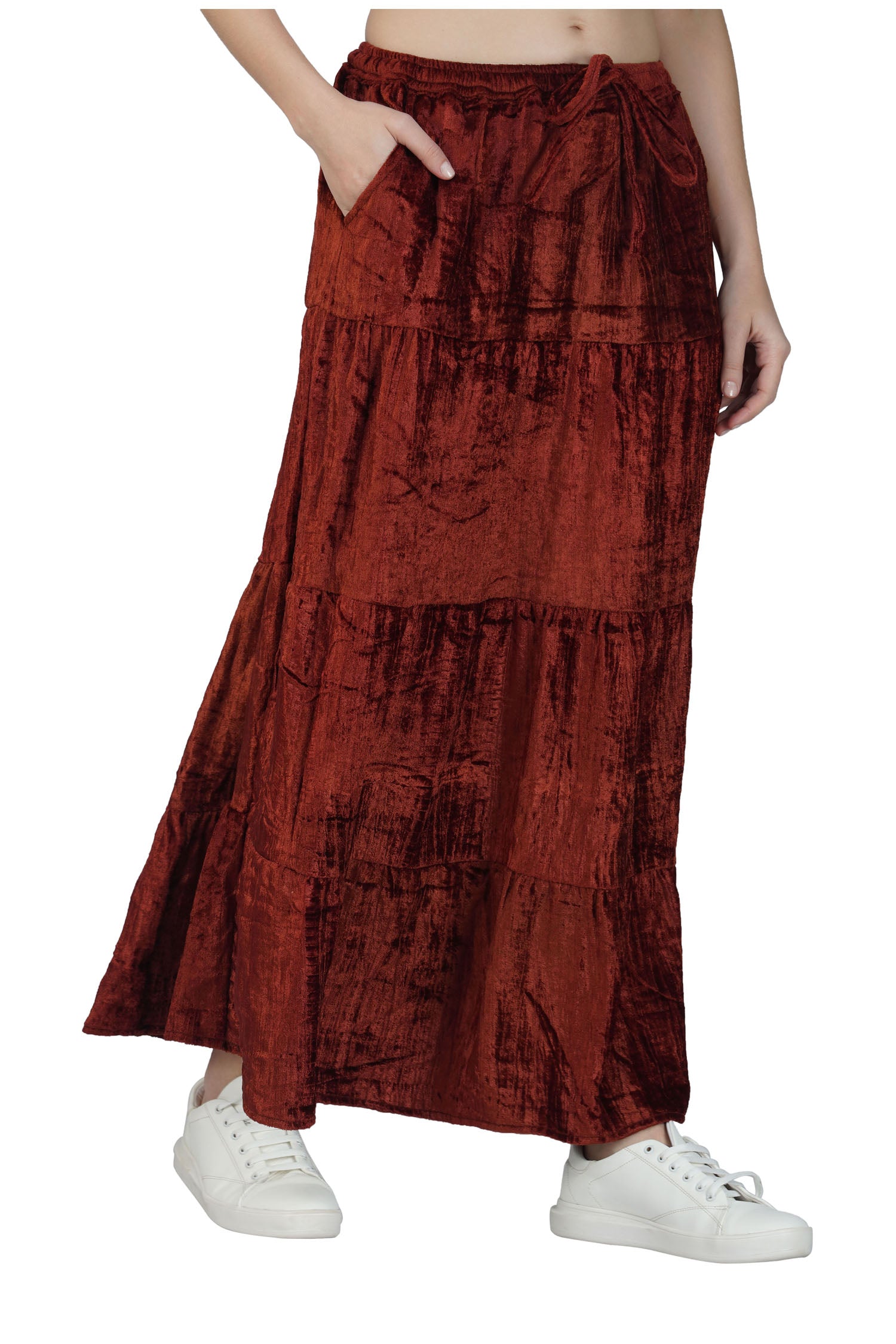 Velvet Skirt With Pockets - Burgundy