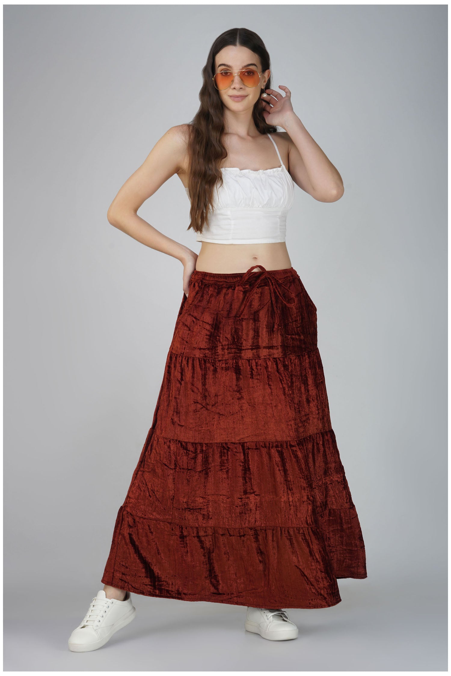 Velvet Skirt With Pockets - Burgundy