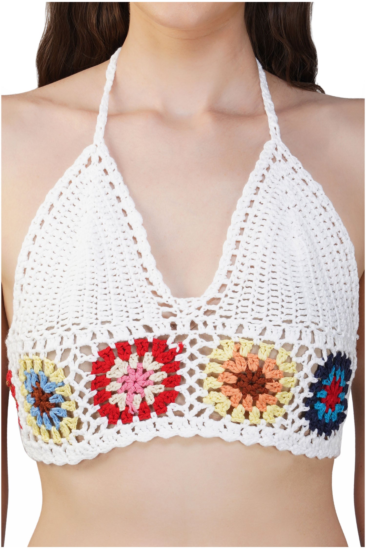 Women's Boho Crochet Halterneck - White