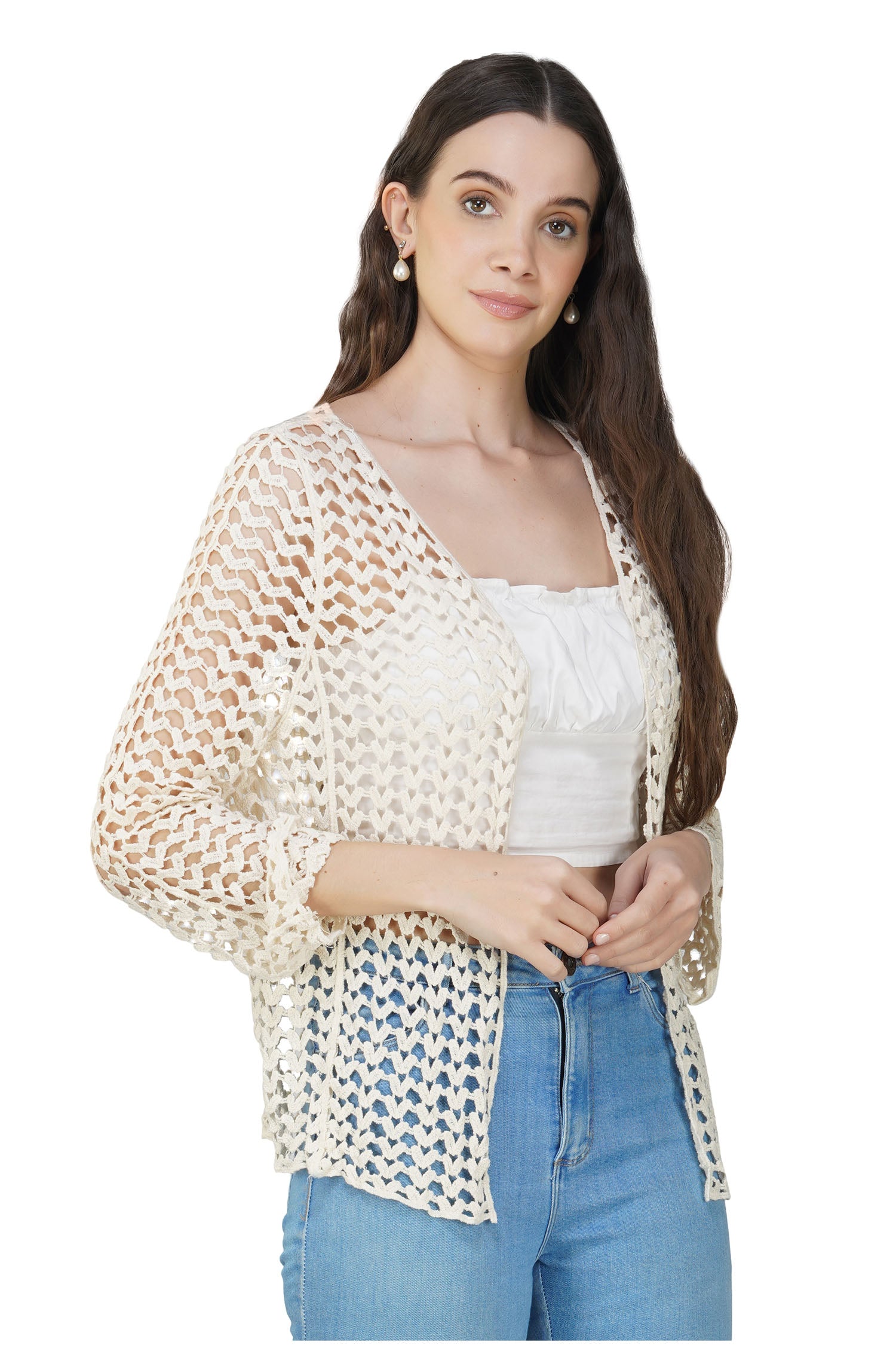 Breezy Crotchet Cardigan - Beige