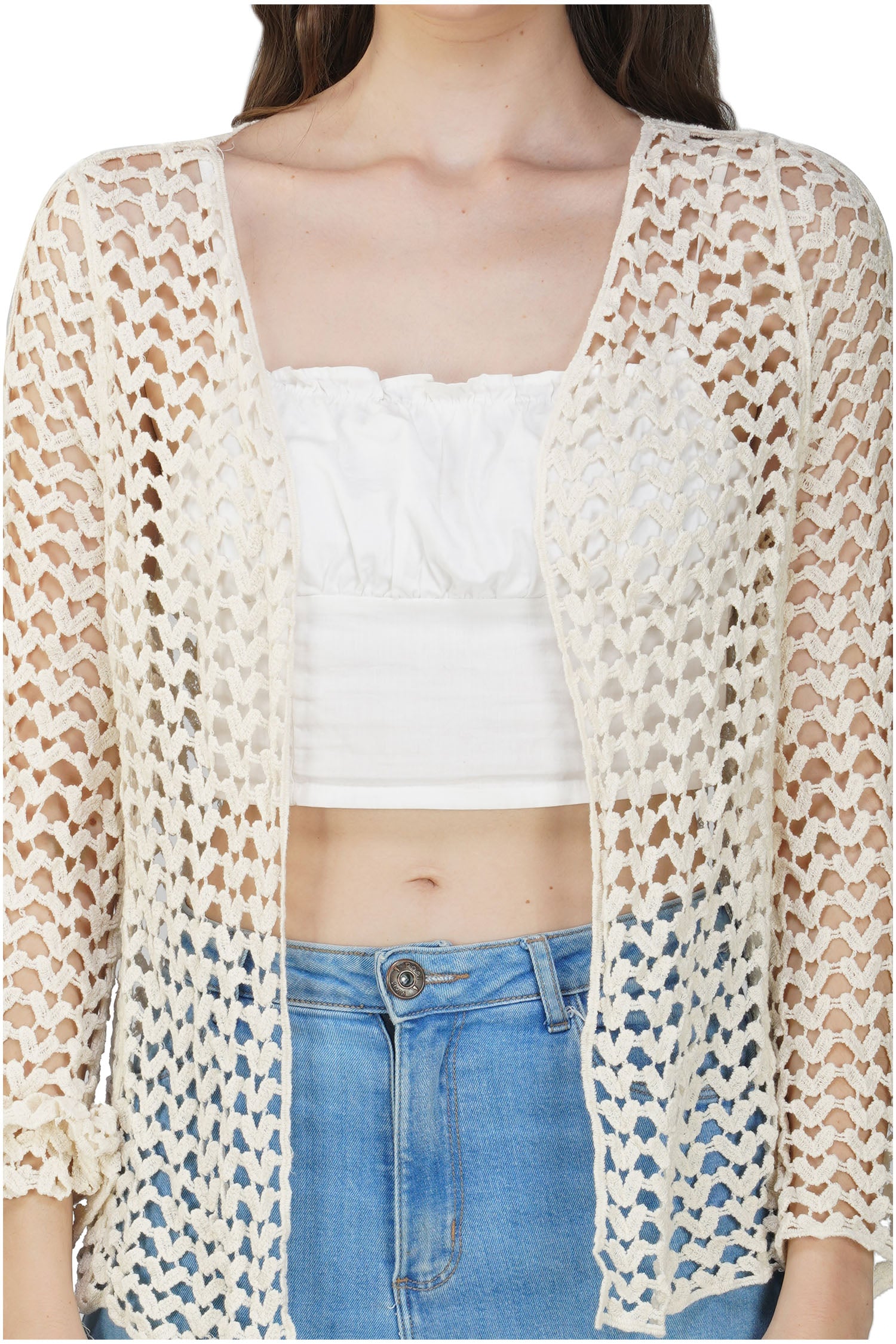 Breezy Crotchet Cardigan - Beige