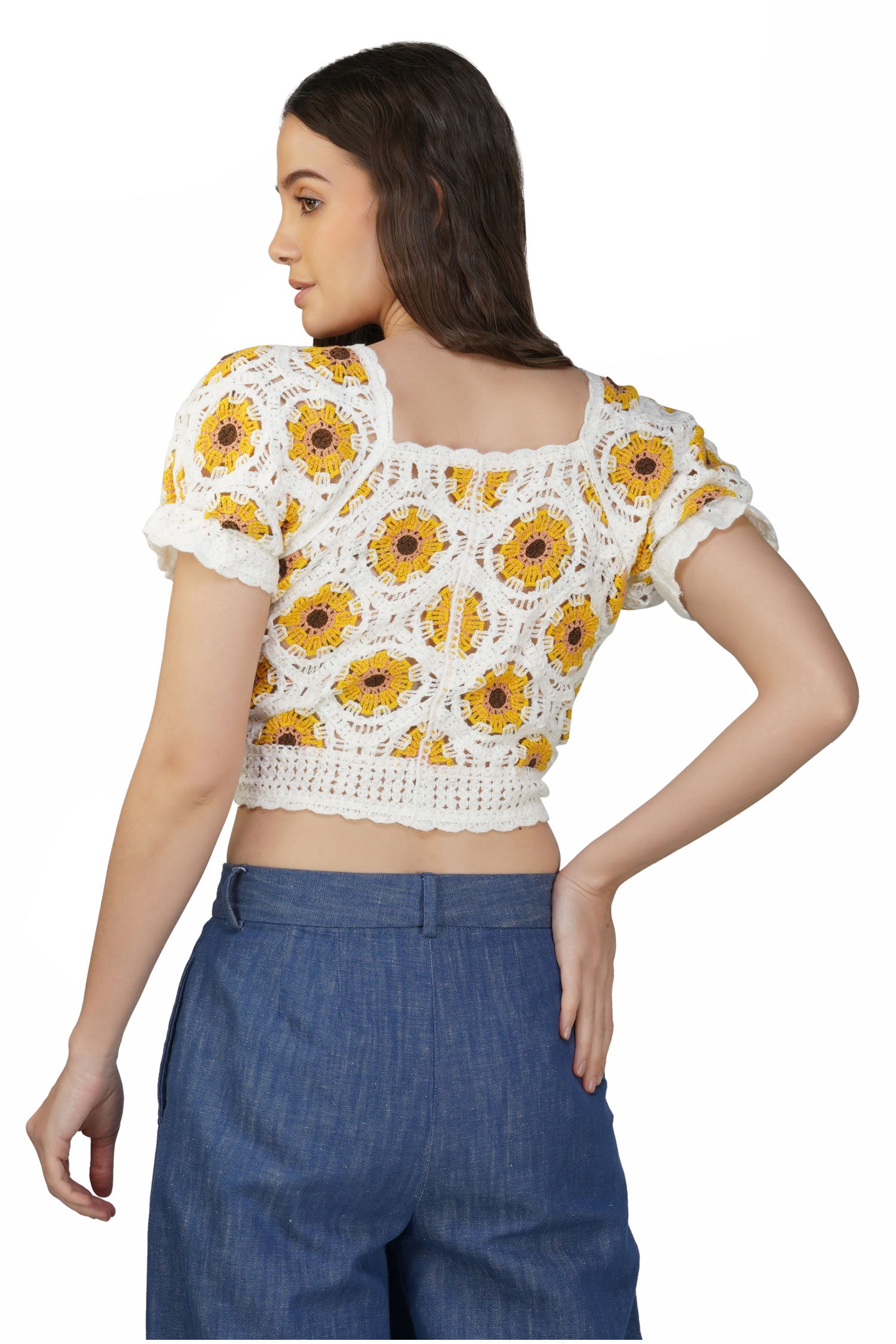 Women's Crochet Sunflower - White