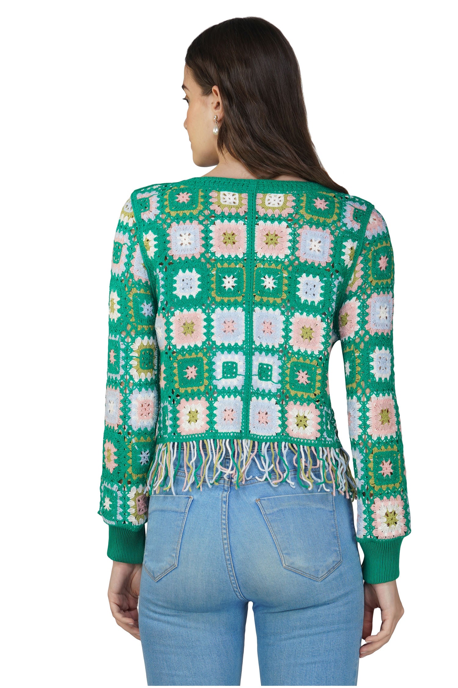 Fringe Crotchet Cardigan - Hunter Green