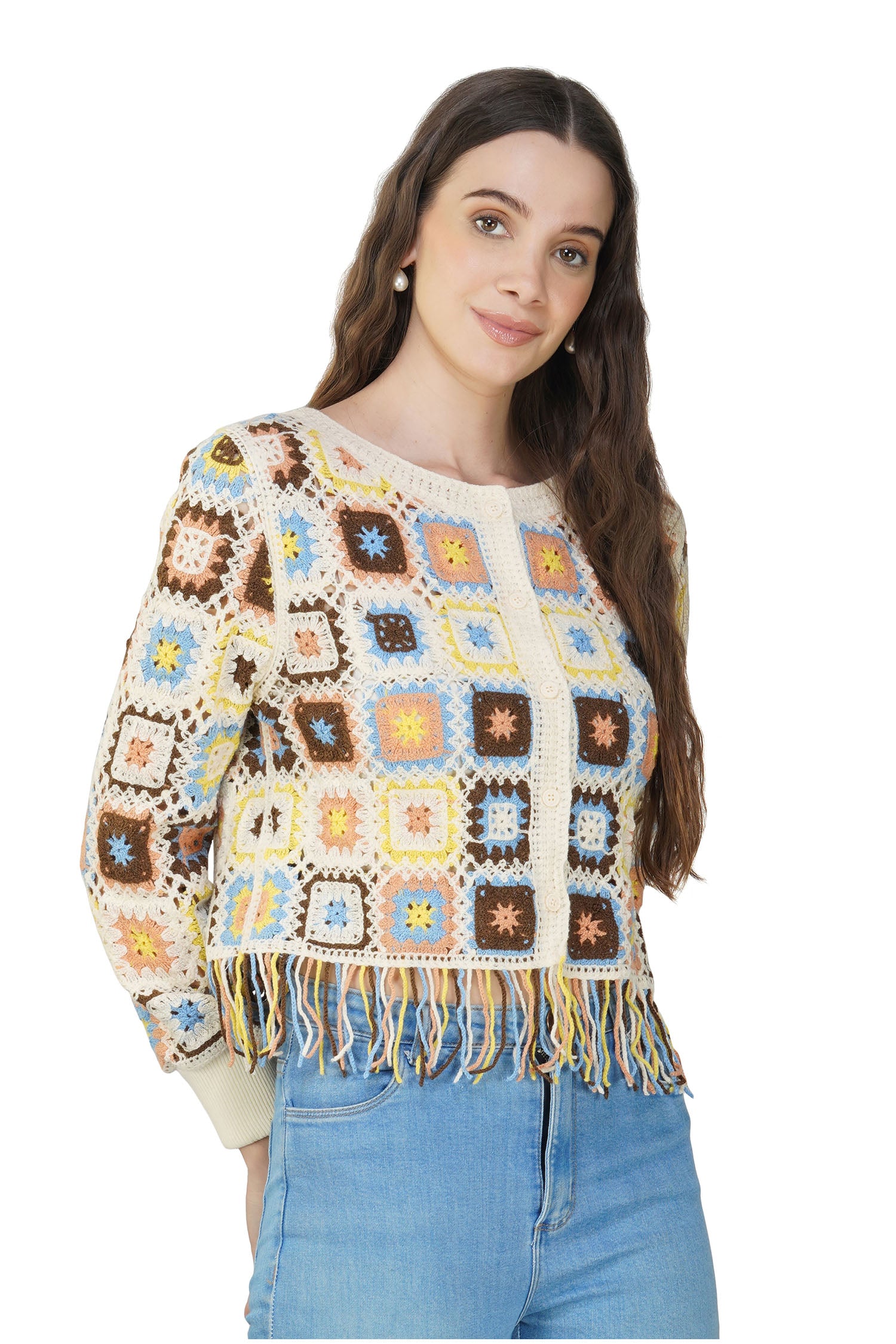 Fringe Crotchet Sweater - Beige