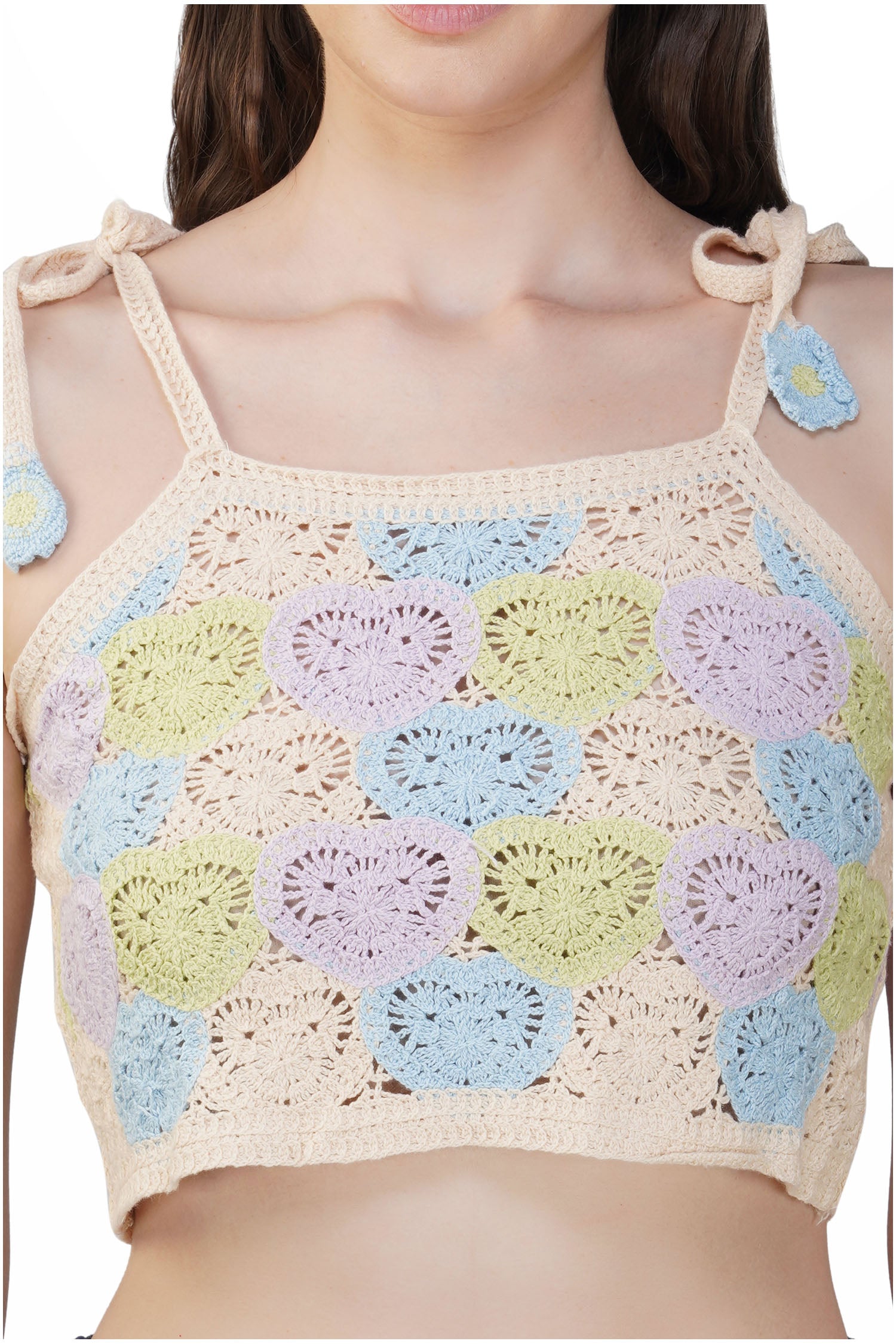 Women's Knitted Hollow Out Heart Shaped - Beige