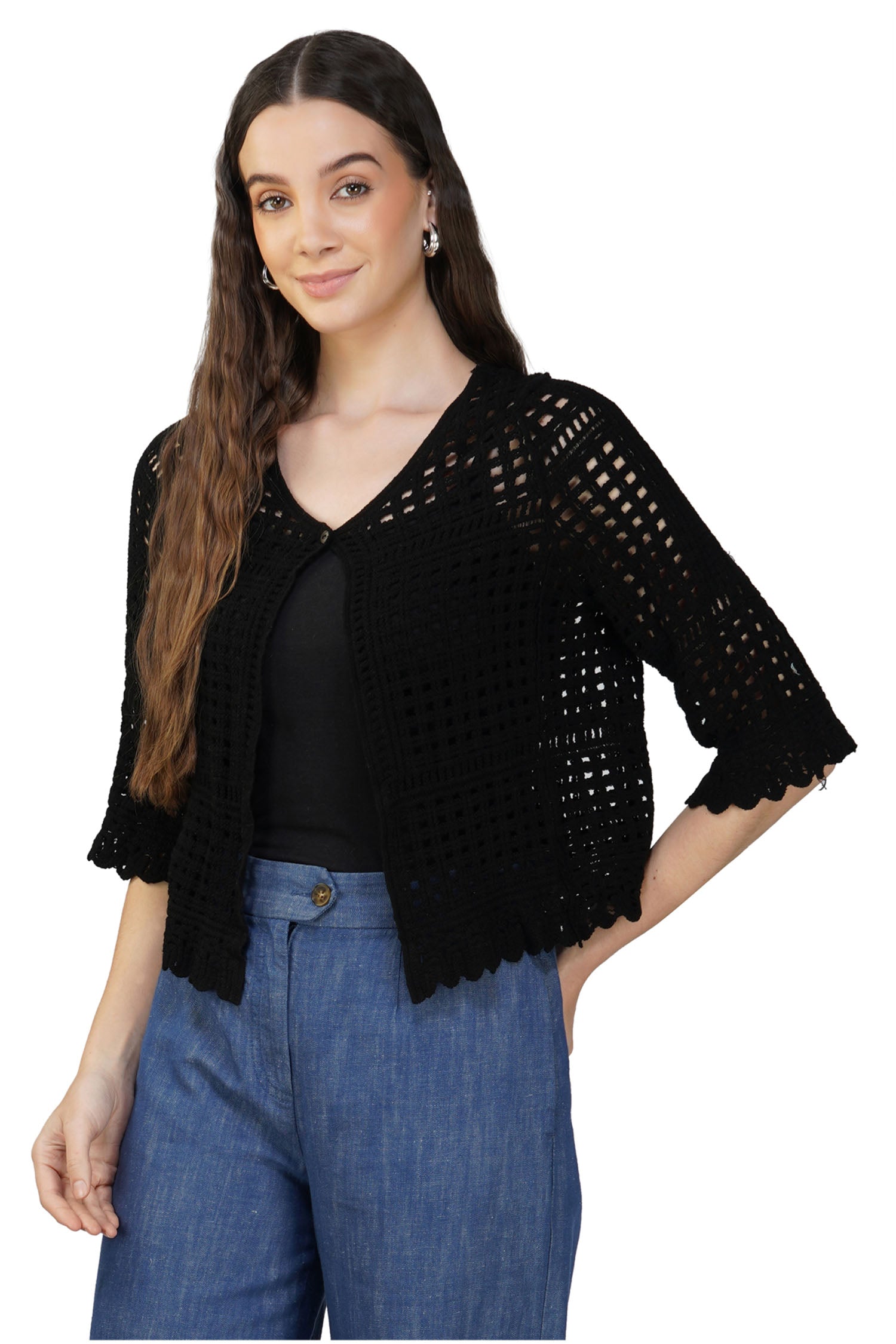 Women's Knit Cardigan Short Sleeve - Black