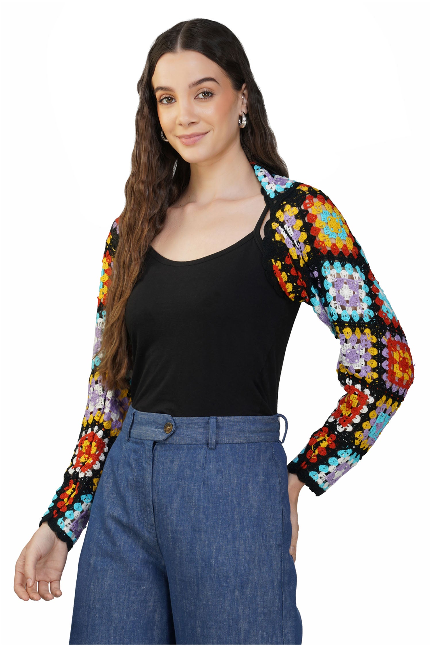 Women Knitted Shrug Sweater - Black