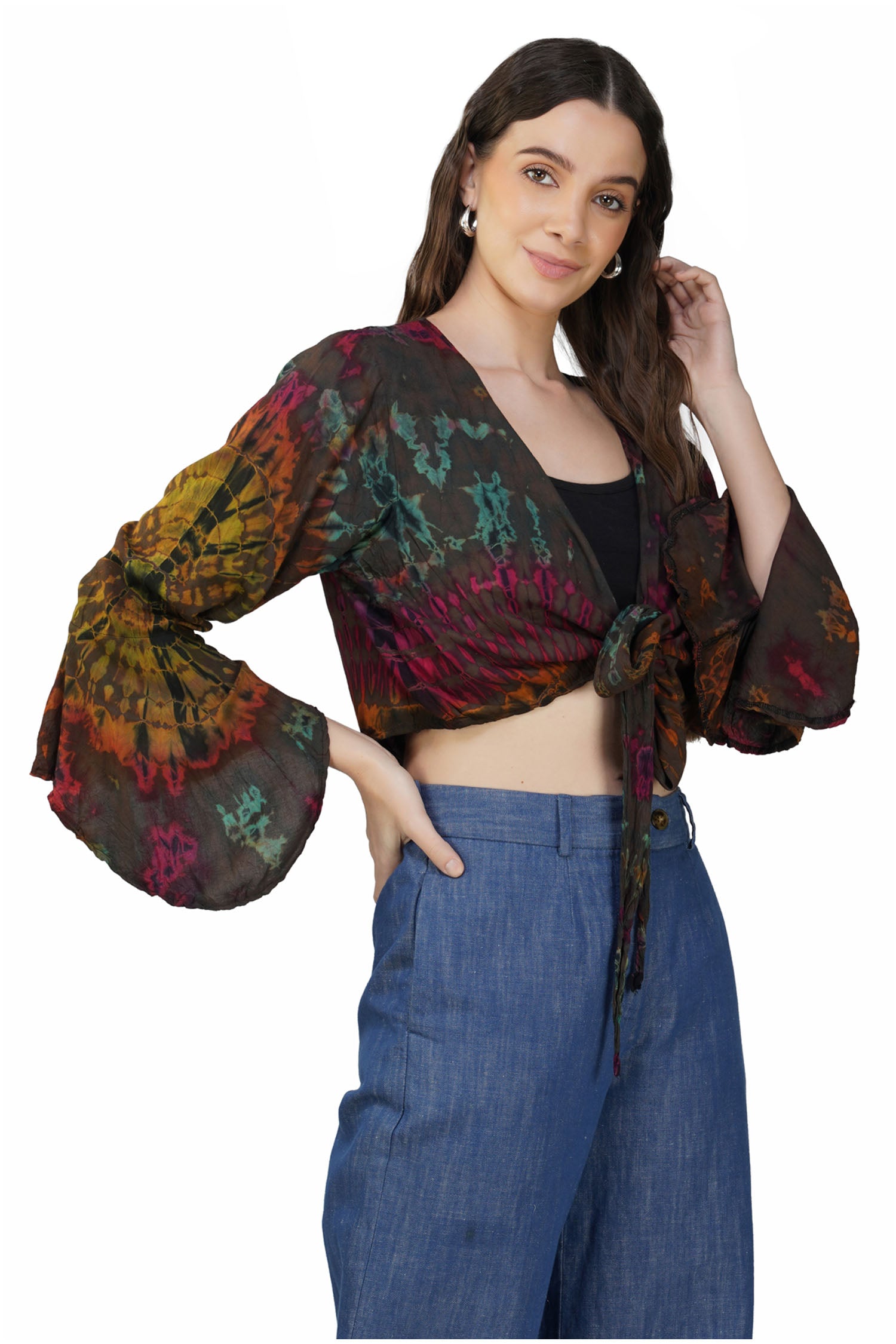 Swirls Tie Dye With Bell Sleeves - Brown