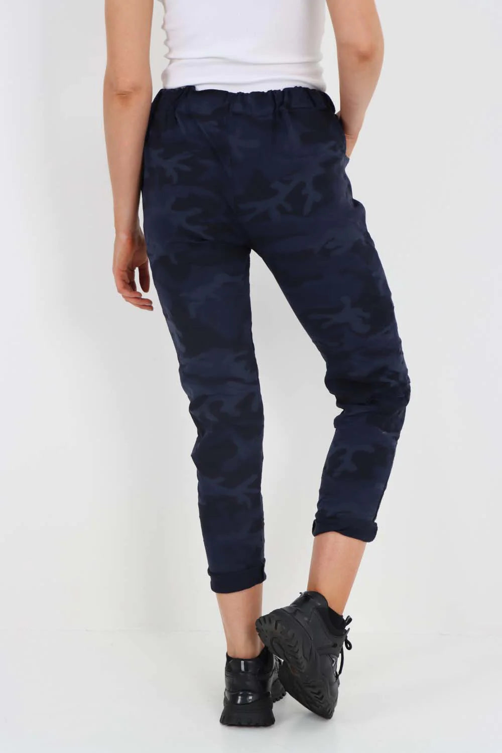 Italian Drawstring Camo Side Pockets Trousers - Blue