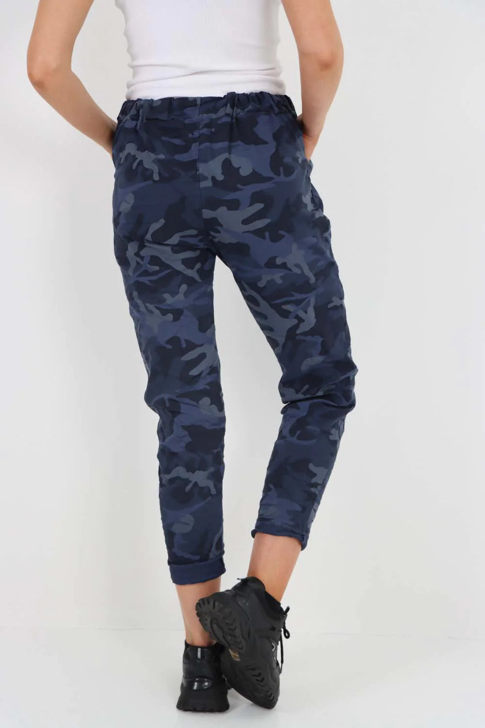 Italian Drawstring Camo Side Pockets Trousers - Denim Blue