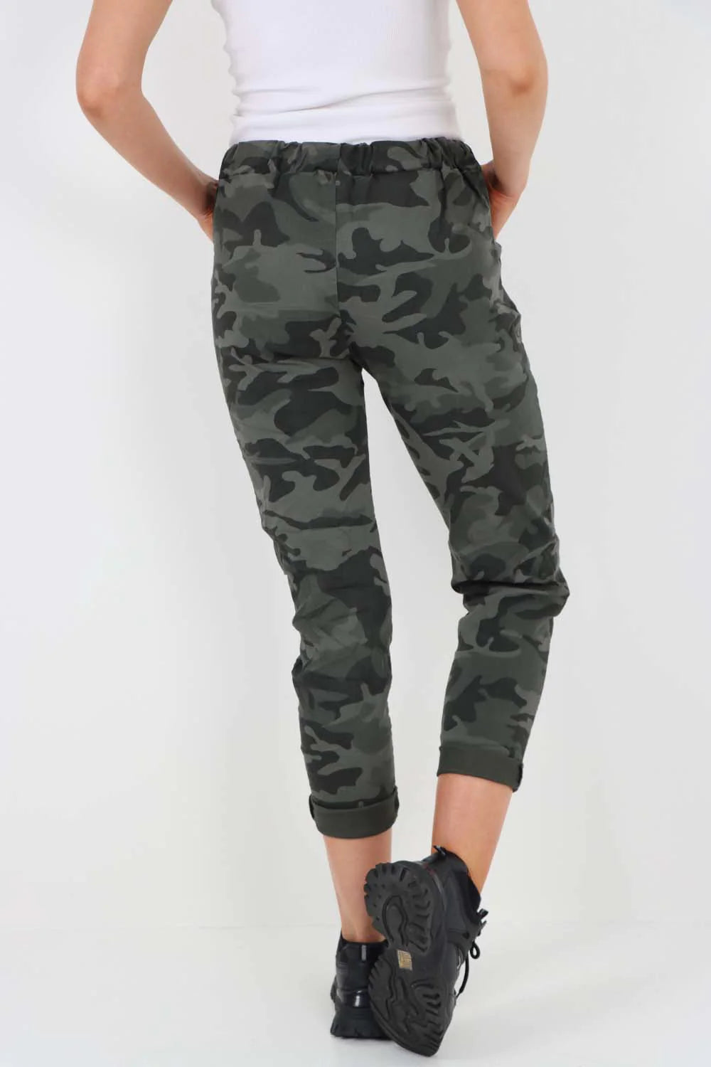 Italian Drawstring Camo Side Pockets Trousers - Khaki