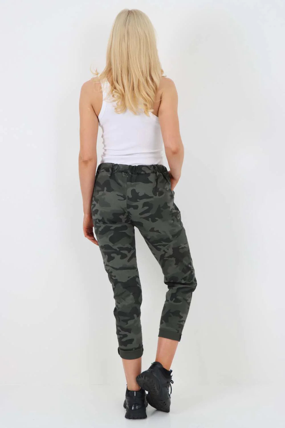 Italian Drawstring Camo Side Pockets Trousers - Khaki