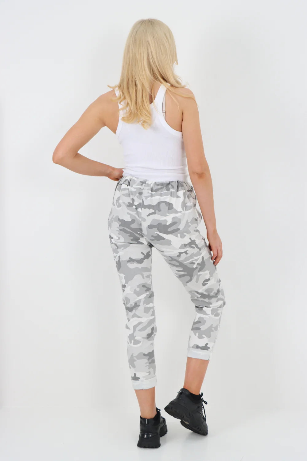 Italian Drawstring Camo Side Pockets Trousers - White