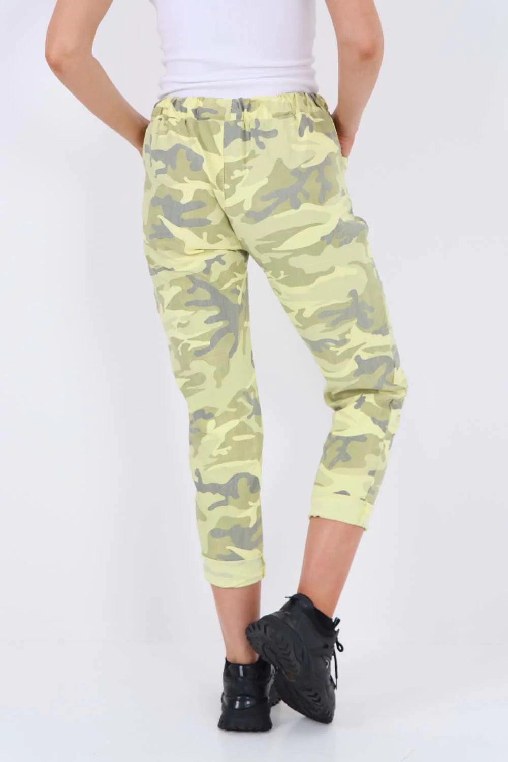 Italian Drawstring Camo Side Pockets Trousers - Yellow