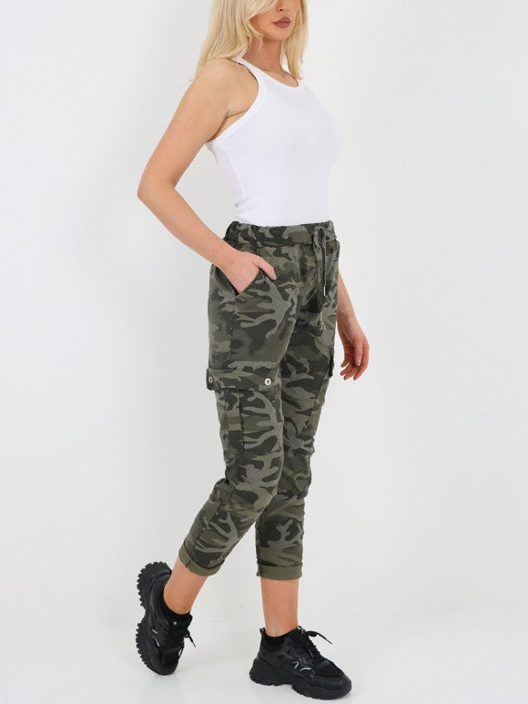 Italian Camouflage Cargo Elasticated Magic Trousers - Khaki