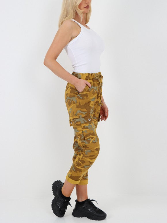 Italian Camouflage Cargo Elasticated Magic Trousers - Mustard