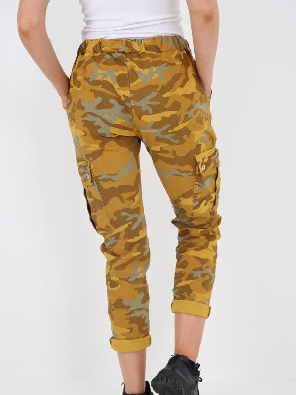 Italian Camouflage Cargo Elasticated Magic Trousers - Mustard