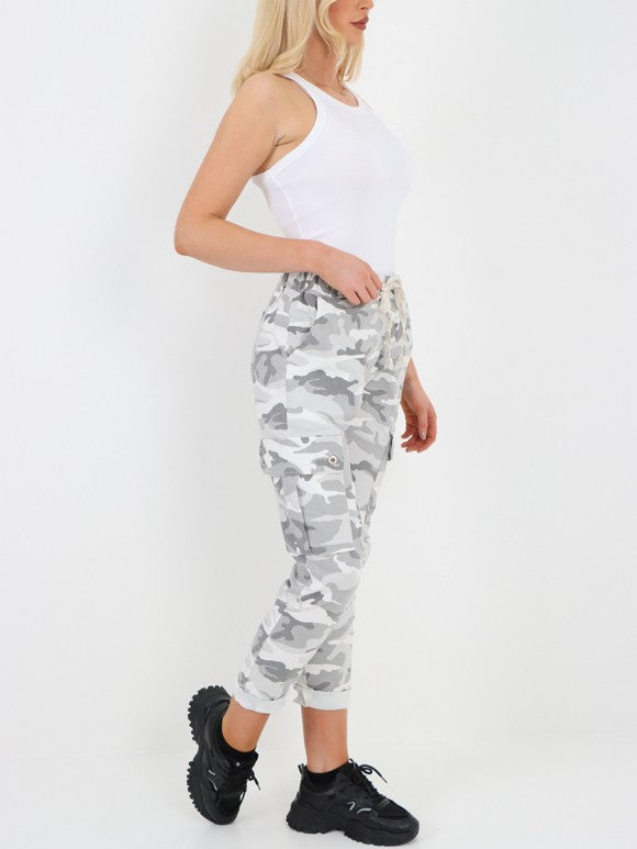 Italian Camouflage Cargo Elasticated Magic Trousers - White