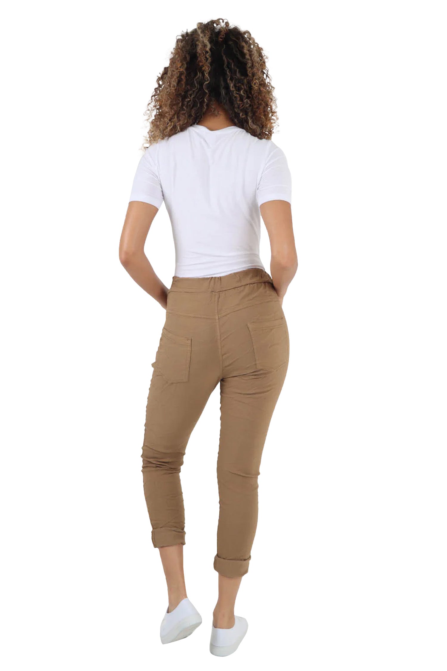 Crushed Drawstring Back Pocket Magic Pants - Camel